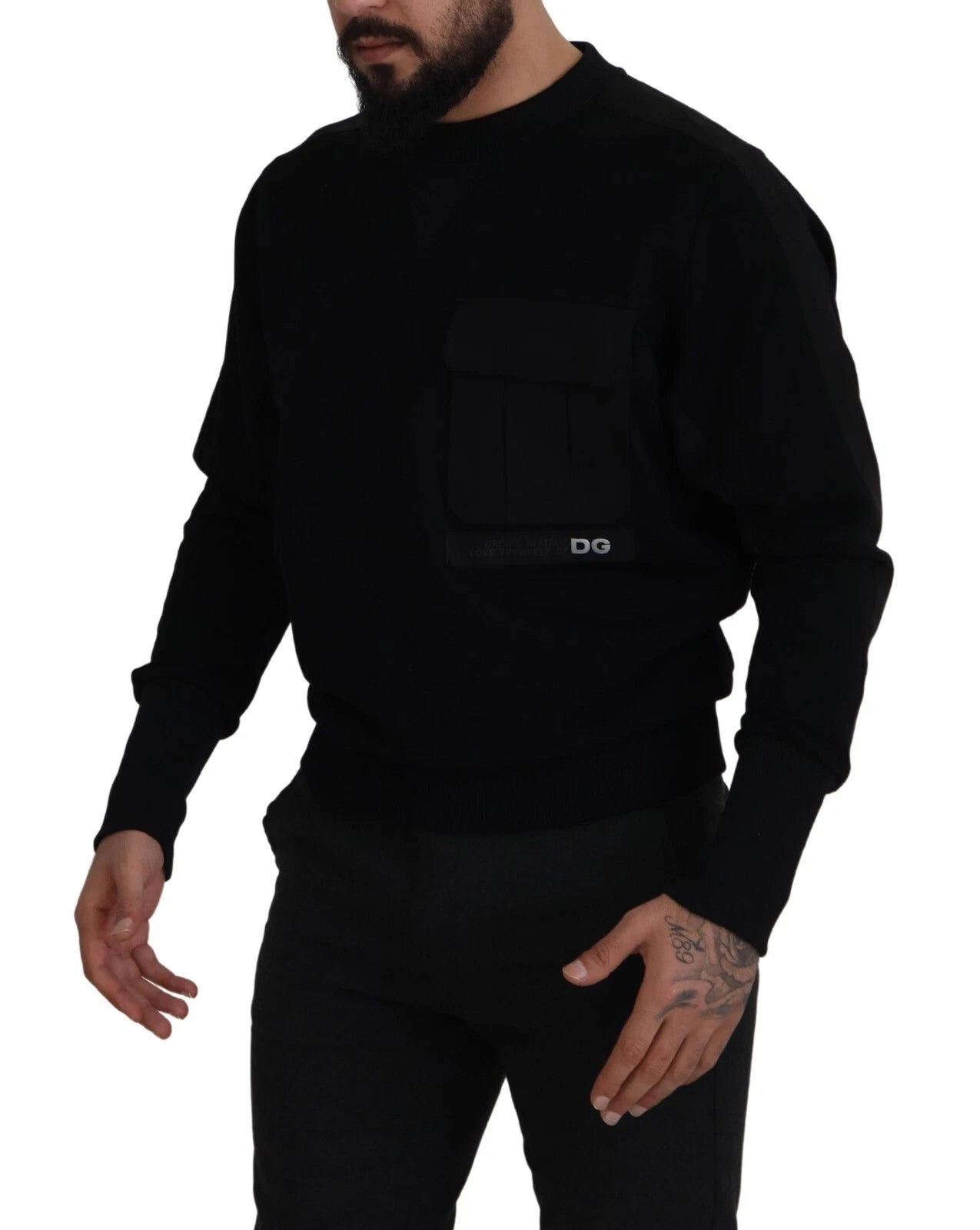 Dolce & Gabbana Black Cotton Crew Neck Sweatshirt Pullover-3