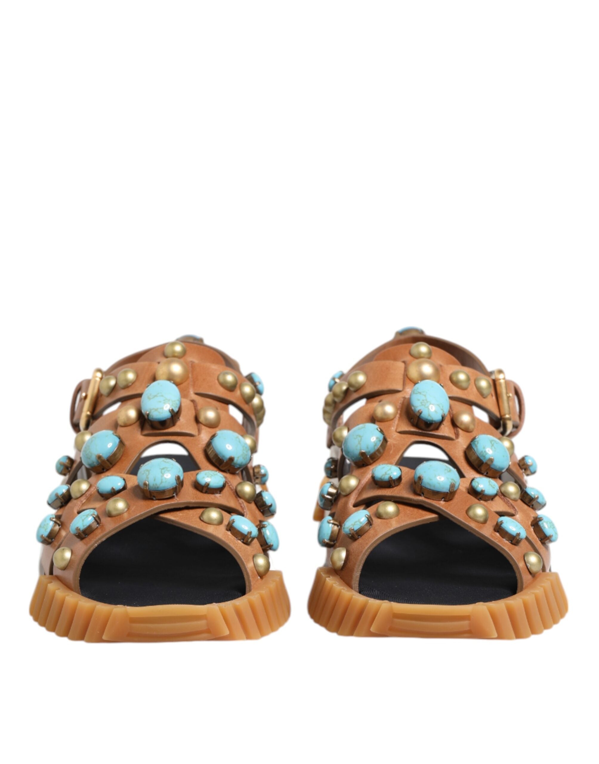 Dolce & Gabbana Brown Leather Studded Shoes Sandals Shoes-2