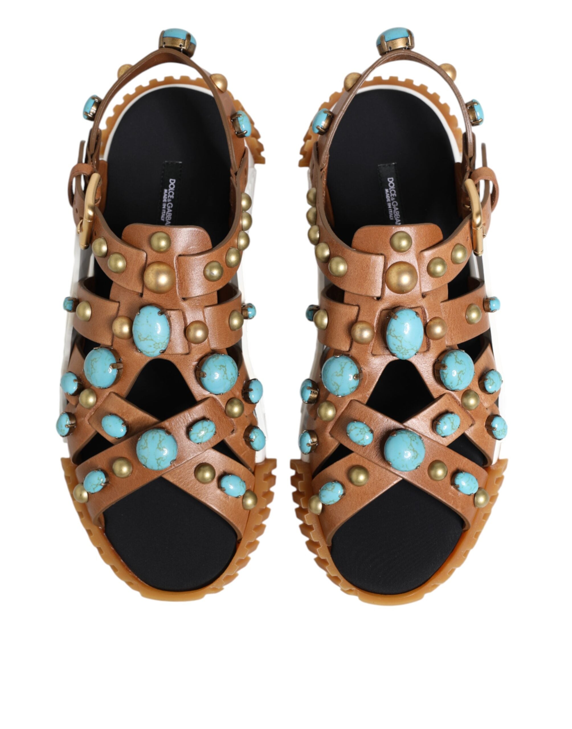 Dolce & Gabbana Brown Leather Studded Shoes Sandals Shoes-3