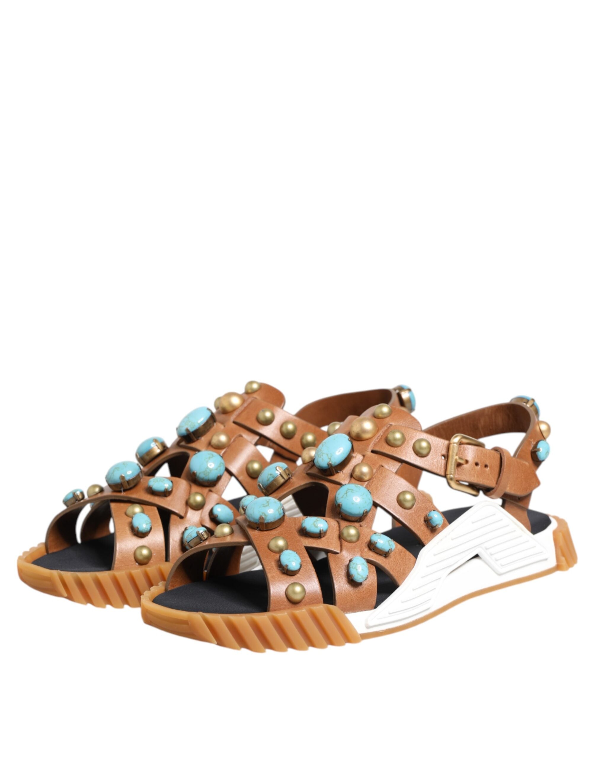 Dolce & Gabbana Brown Leather Studded Shoes Sandals Shoes-4