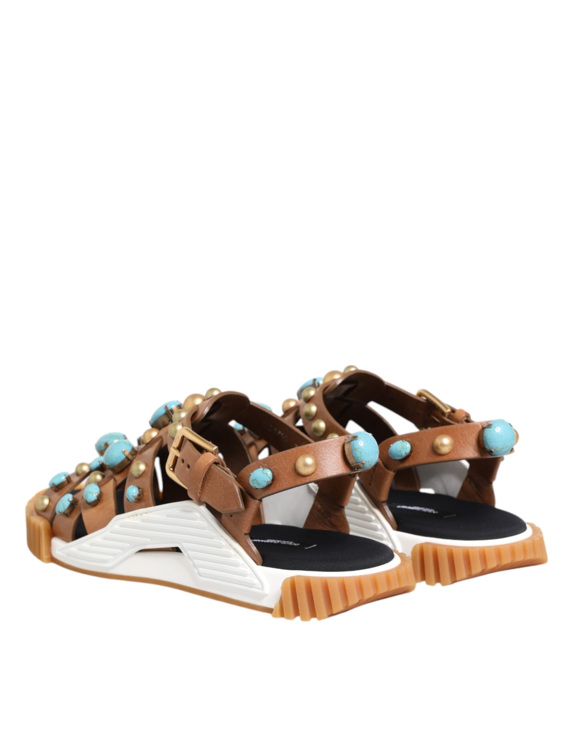 Dolce & Gabbana Brown Leather Studded Shoes Sandals Shoes-5