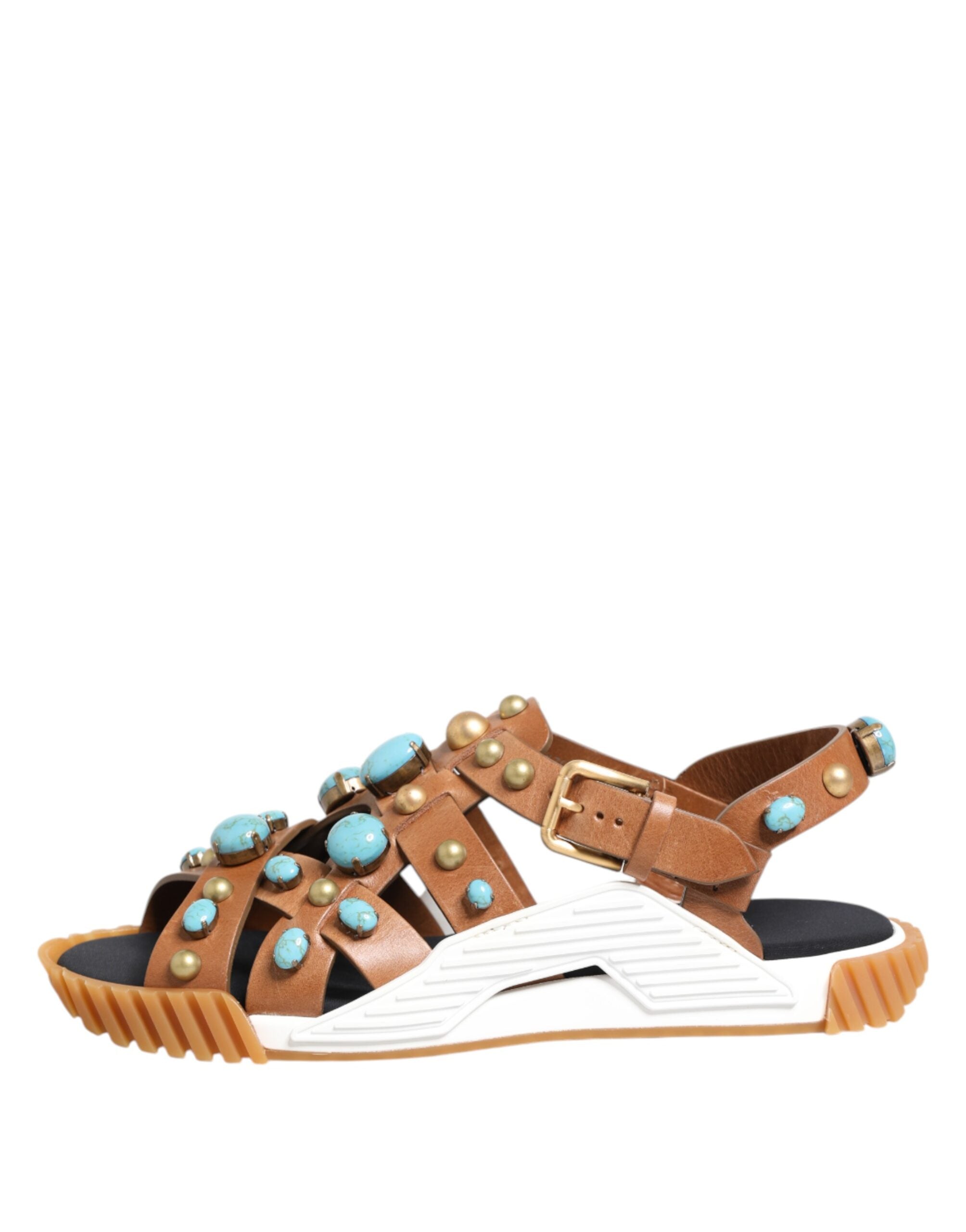 Dolce & Gabbana Brown Leather Studded Shoes Sandals Shoes-6