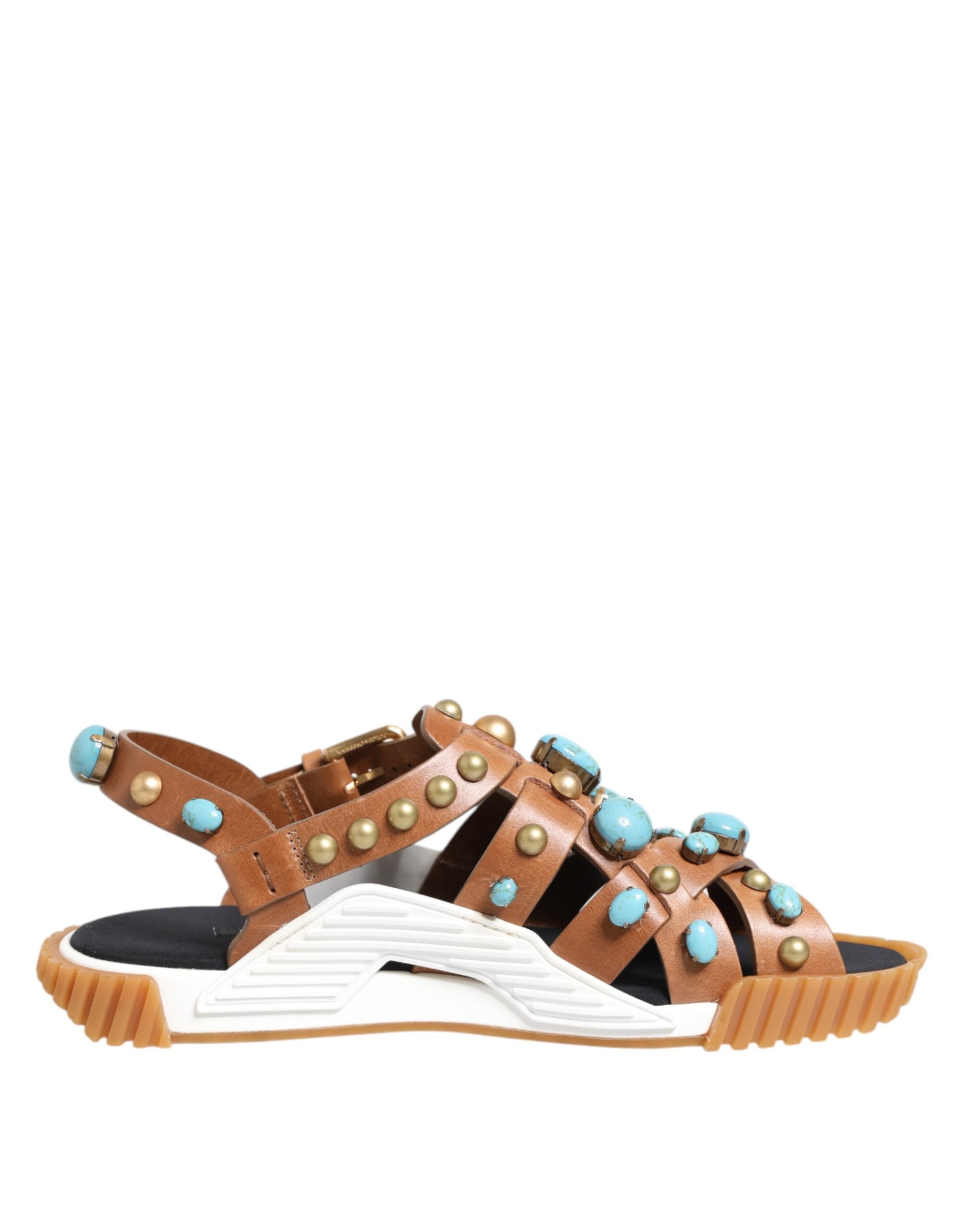 Dolce & Gabbana Brown Leather Studded Shoes Sandals Shoes-1