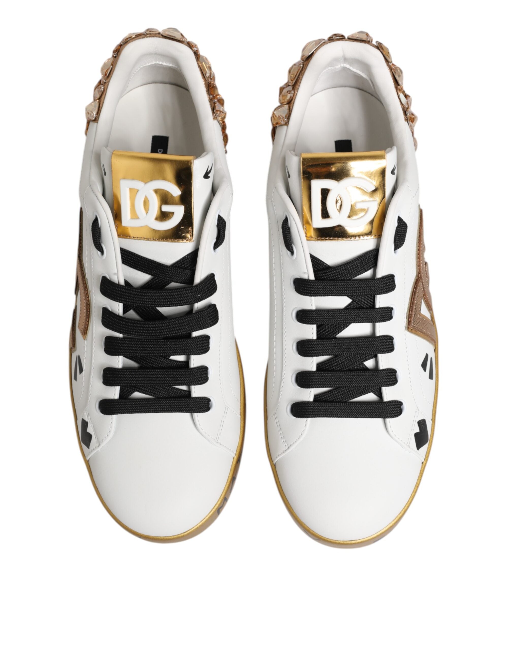 Dolce & Gabbana Weiß Gold Kristall Portofino Turnschuhe Schuhe-3