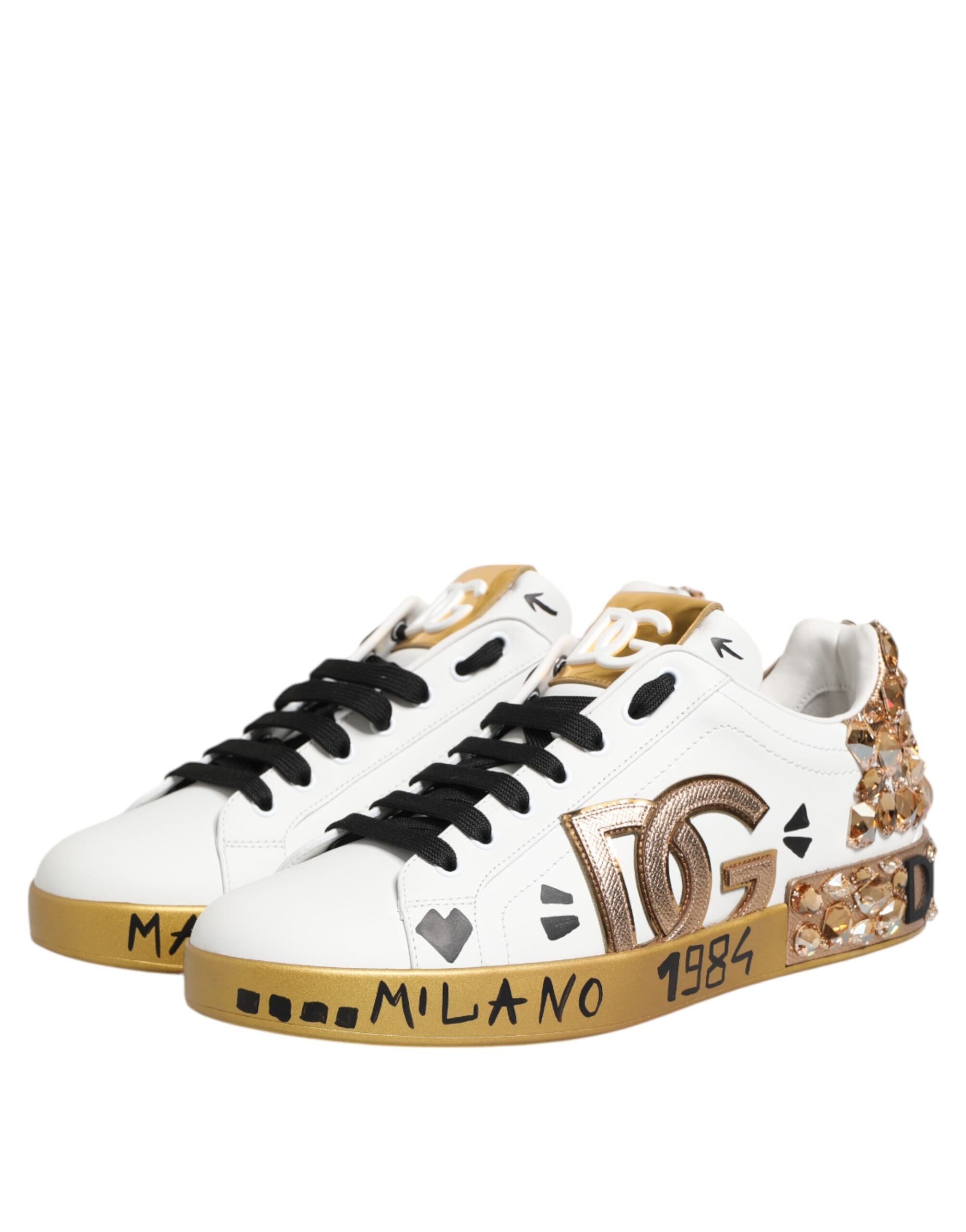 Dolce & Gabbana Weiß Gold Kristall Portofino Turnschuhe Schuhe-4