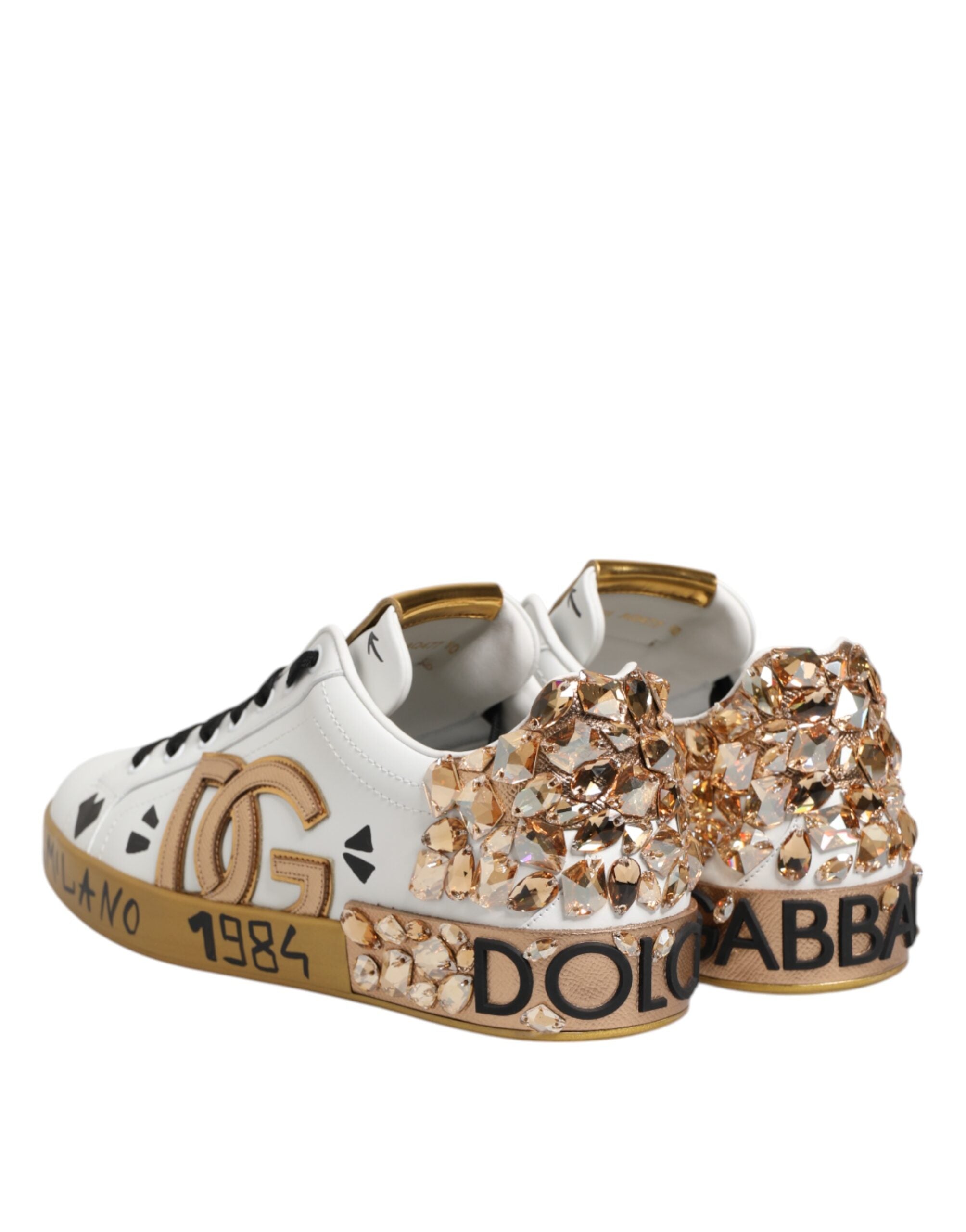Dolce & Gabbana Weiß Gold Kristall Portofino Turnschuhe Schuhe-5