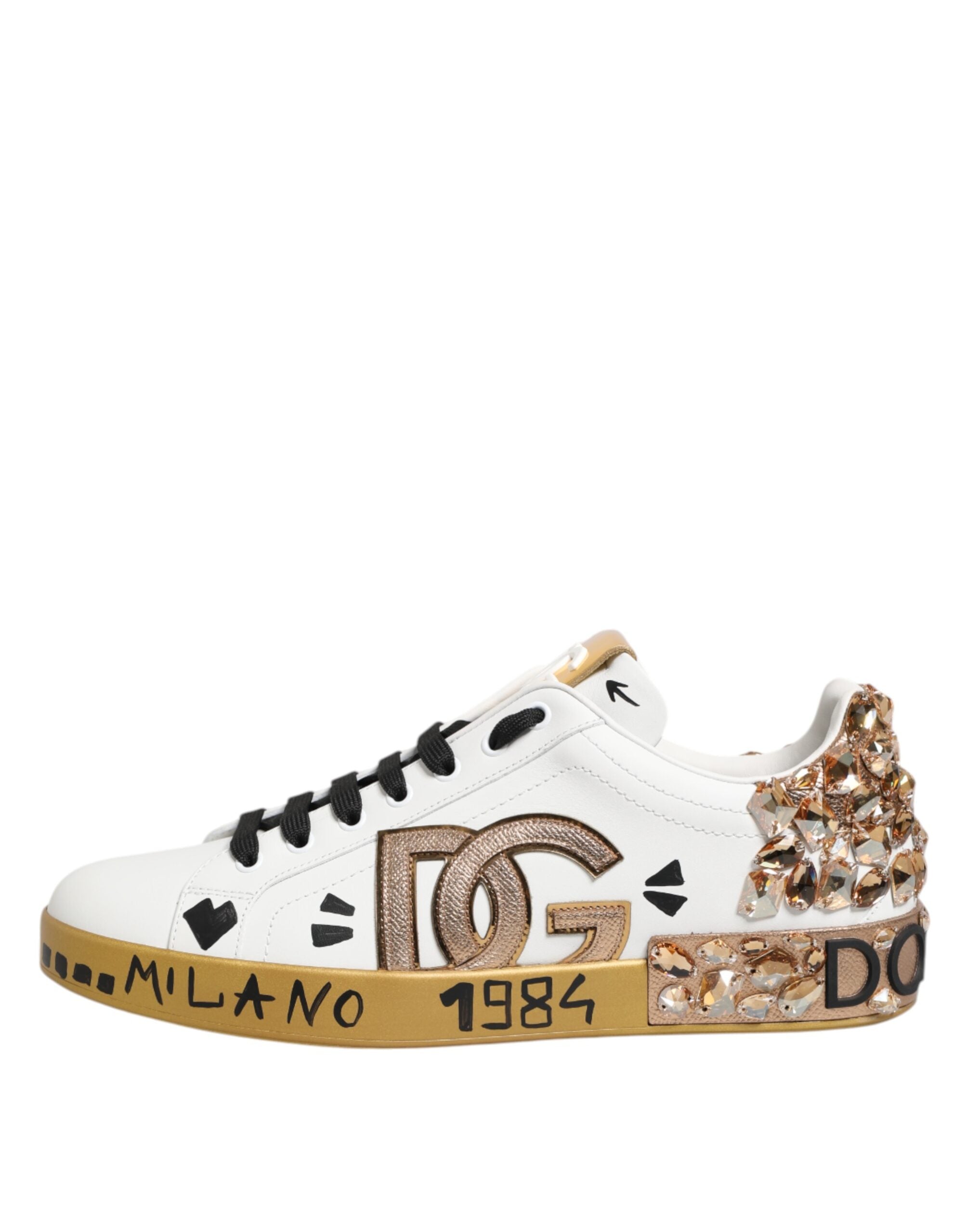 Dolce & Gabbana Weiß Gold Kristall Portofino Turnschuhe Schuhe-6