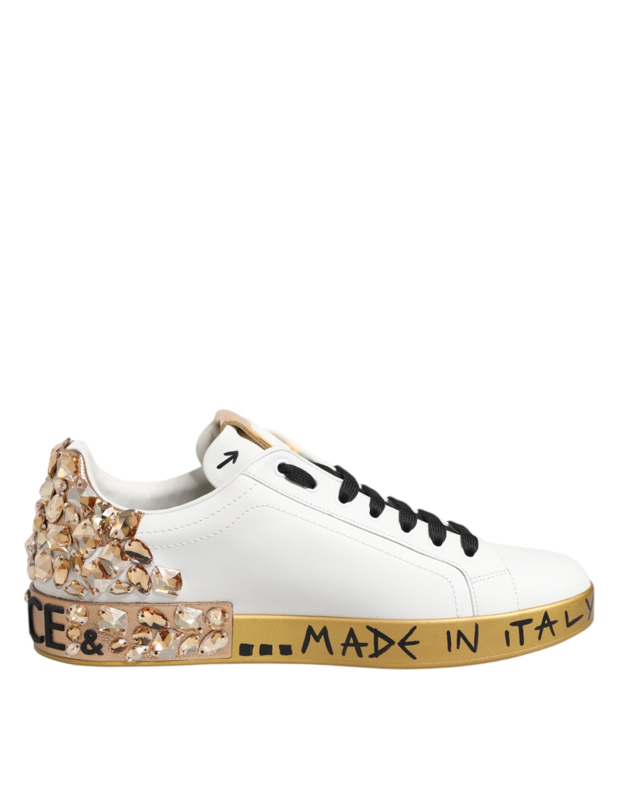 Dolce & Gabbana Weiß Gold Kristall Portofino Turnschuhe Schuhe-1