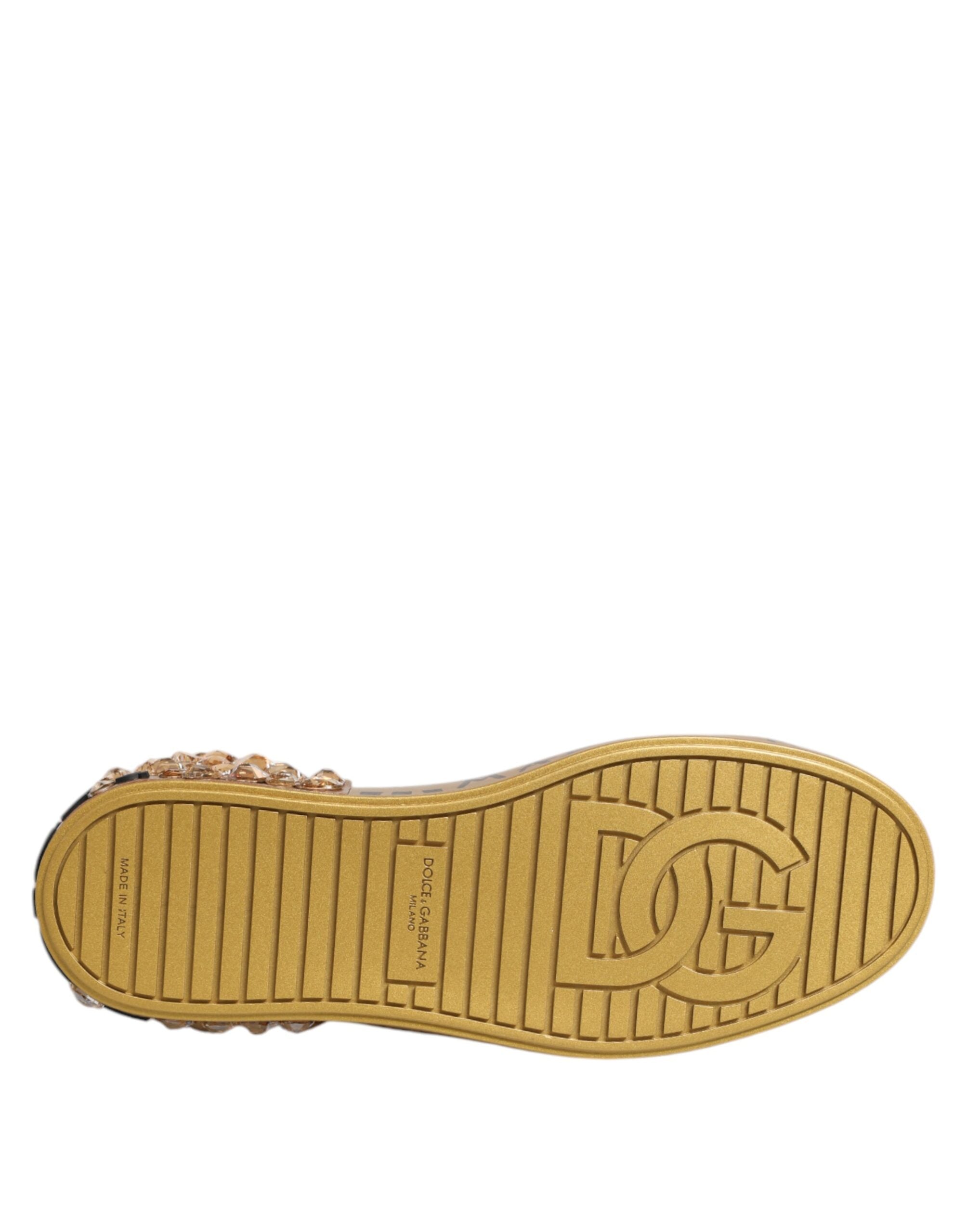 Dolce & Gabbana Weiß Gold Kristall Portofino Turnschuhe Schuhe-8
