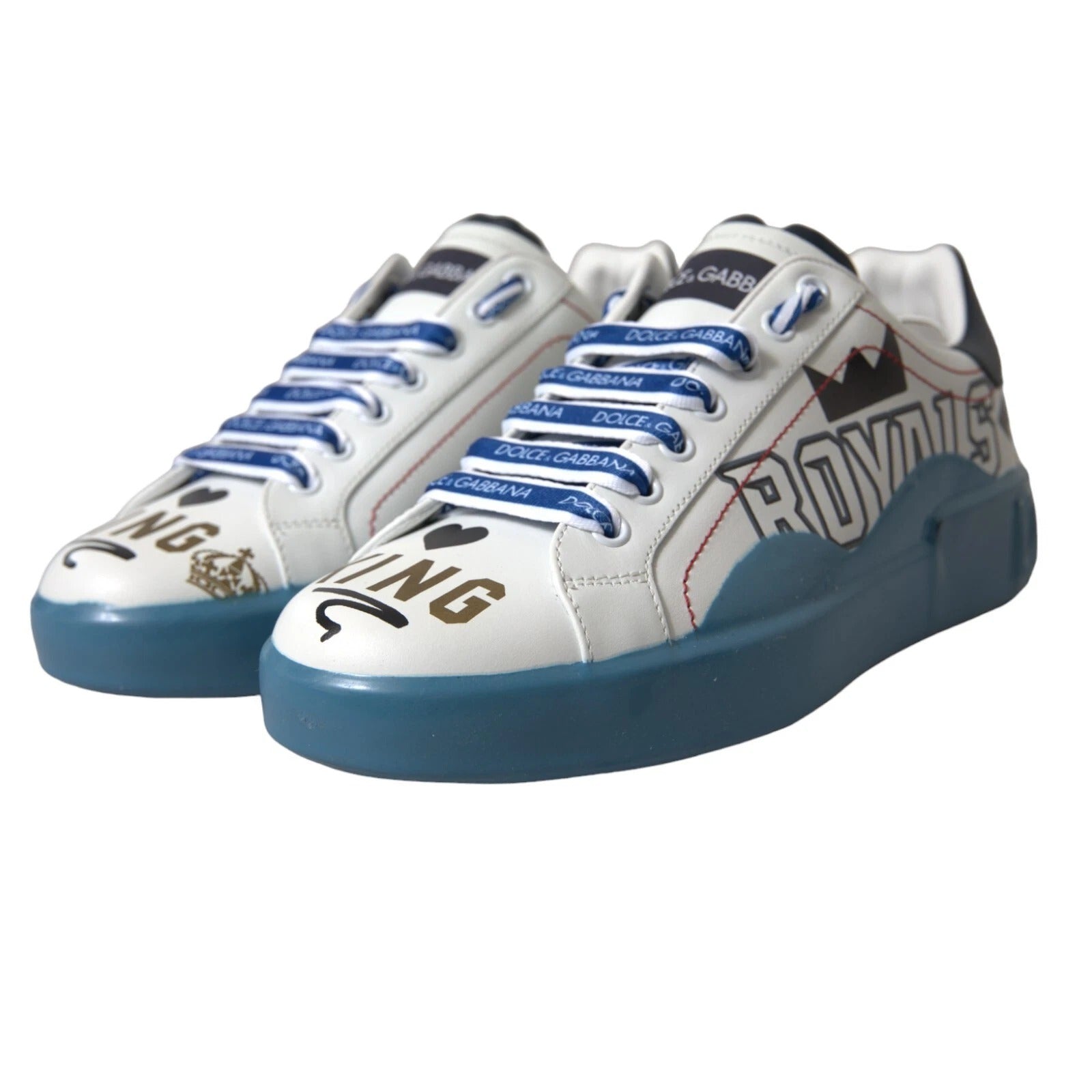 Dolce & Gabbana Blue and White Printed Portofino Melt Sneakers-3