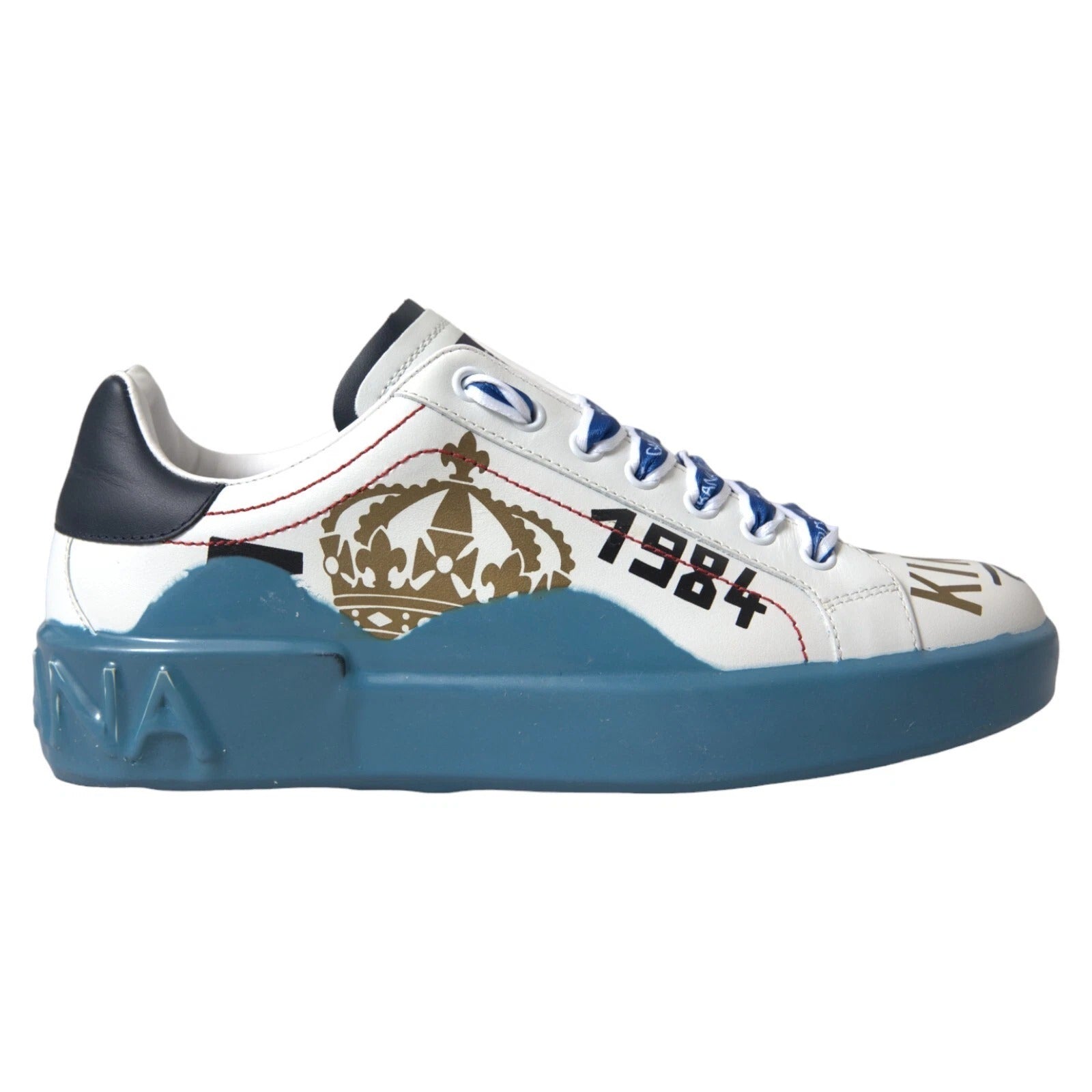 Dolce & Gabbana Blue and White Printed Portofino Melt Sneakers-1
