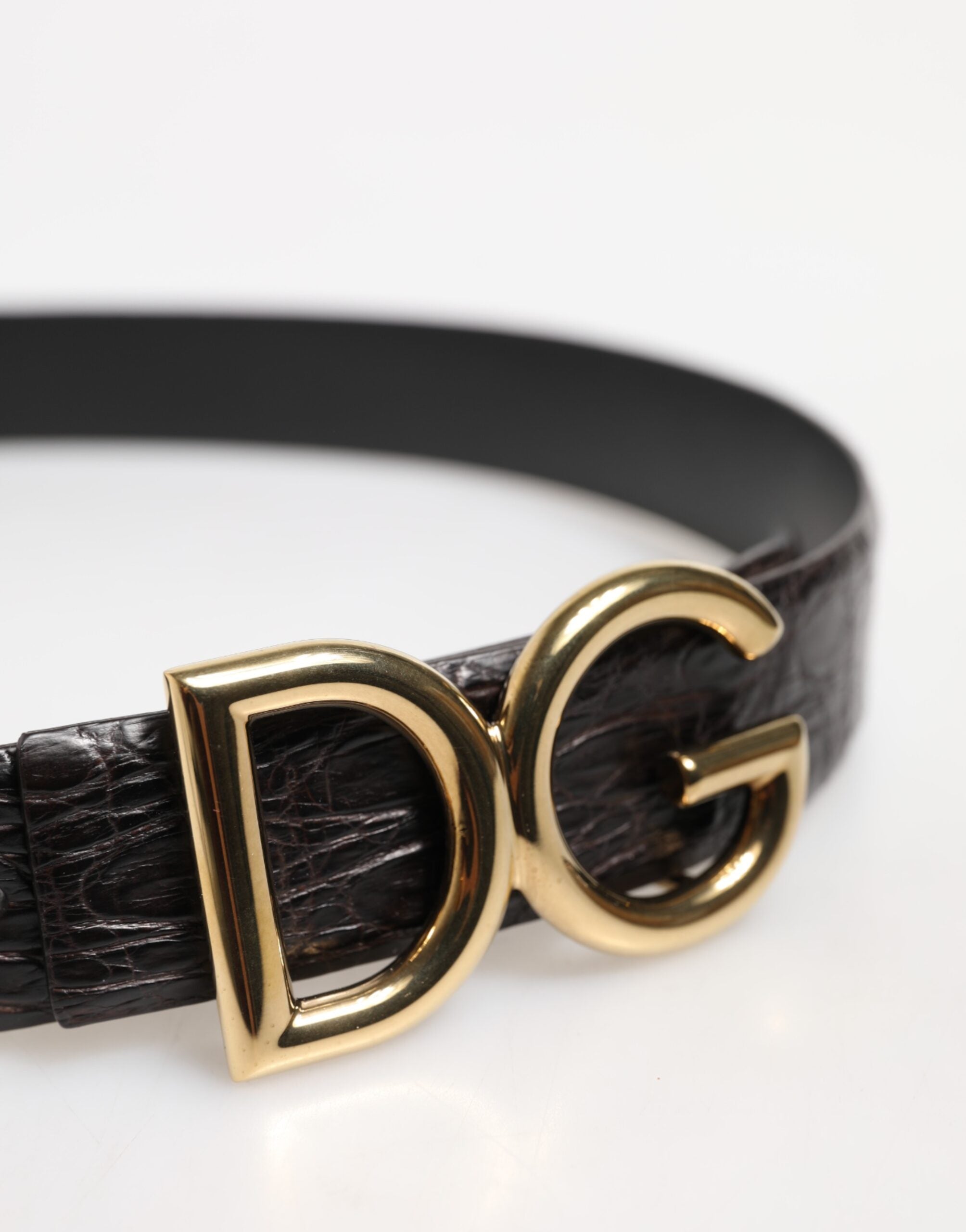 Dolce & Gabbana Black Exotic Leather DG Logo Buckle Belt-4