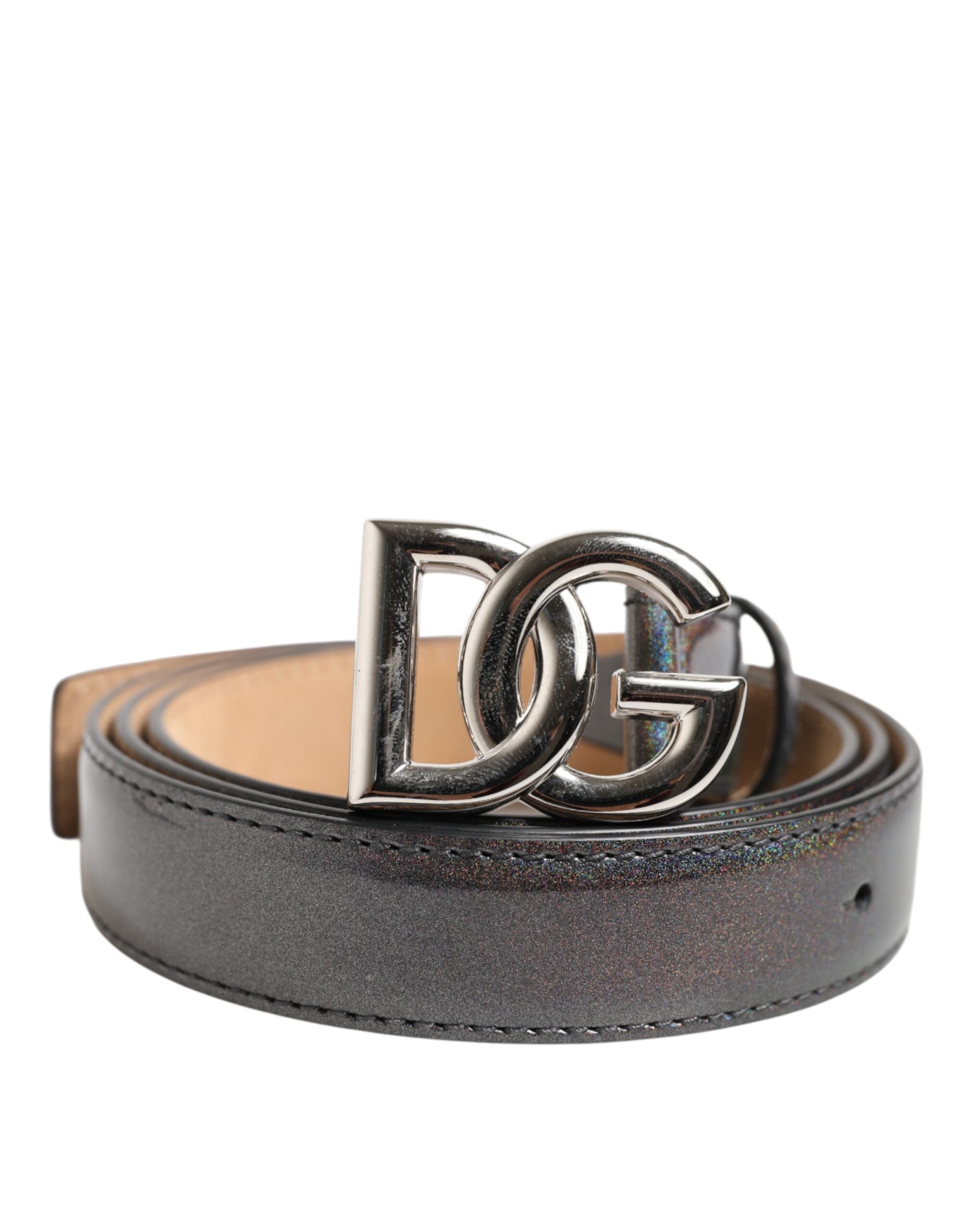 Dolce & Gabbana Metallischer Leder Gürtel mit silberfarbener Logoschnalle-1