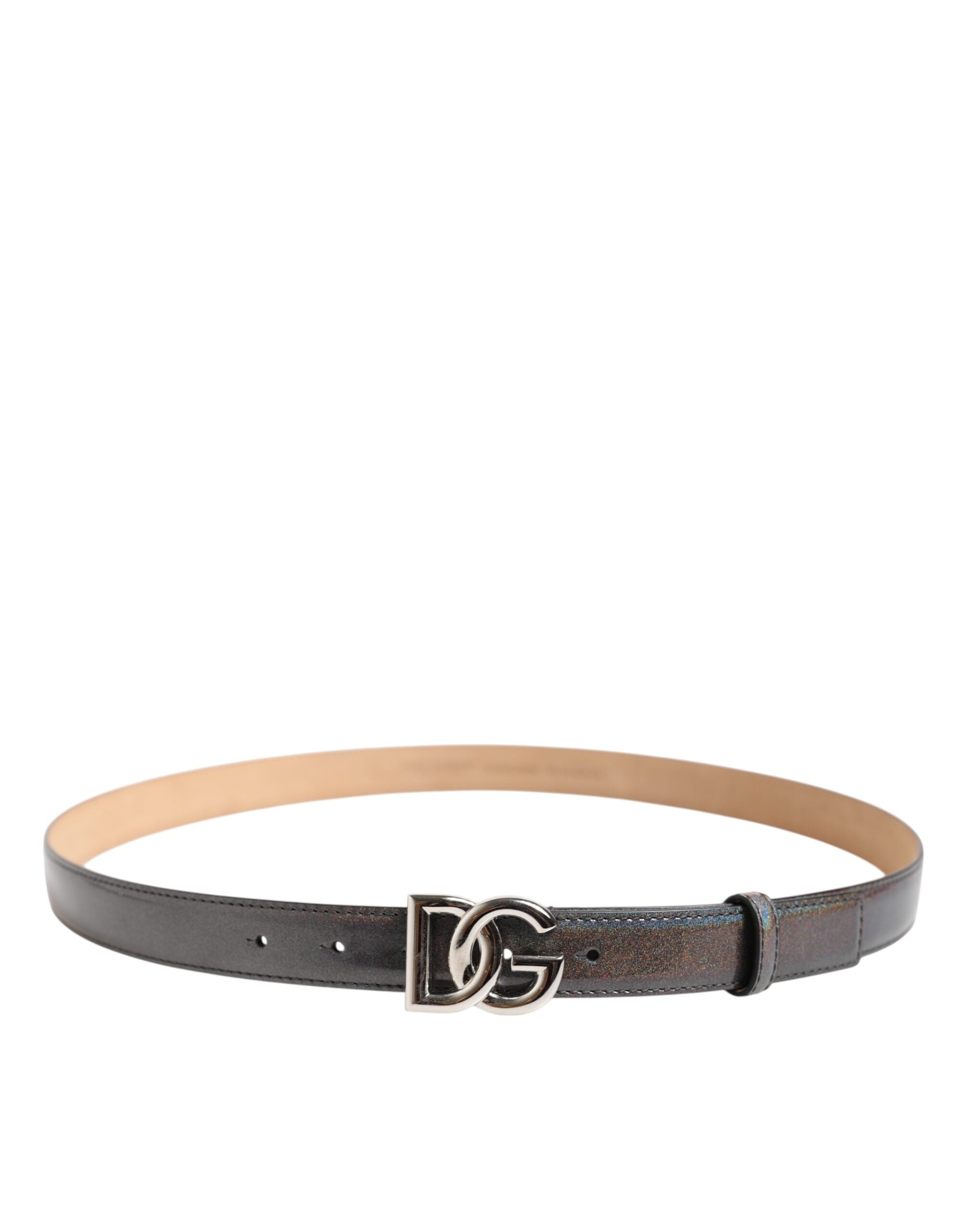 Dolce & Gabbana Metallischer Leder Gürtel mit silberfarbener Logoschnalle-3