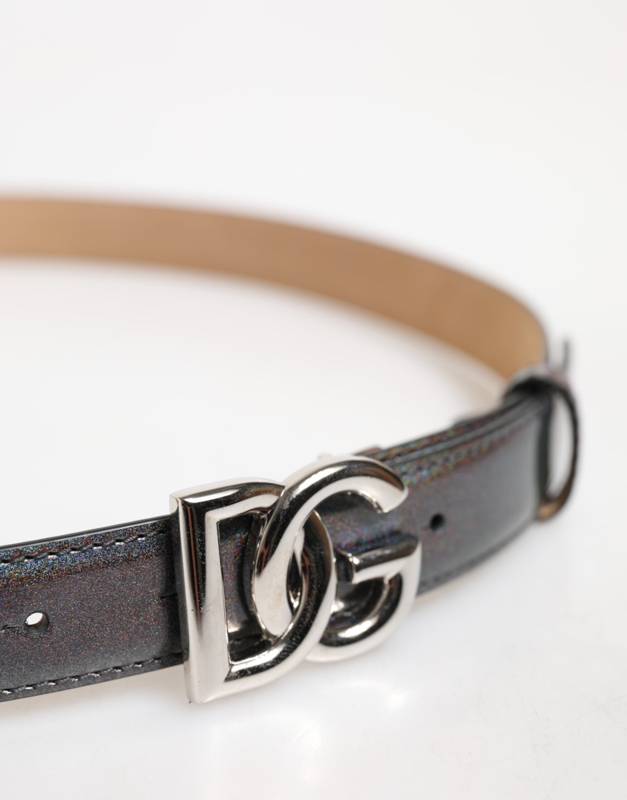 Dolce & Gabbana Metallischer Leder Gürtel mit silberfarbener Logoschnalle-4