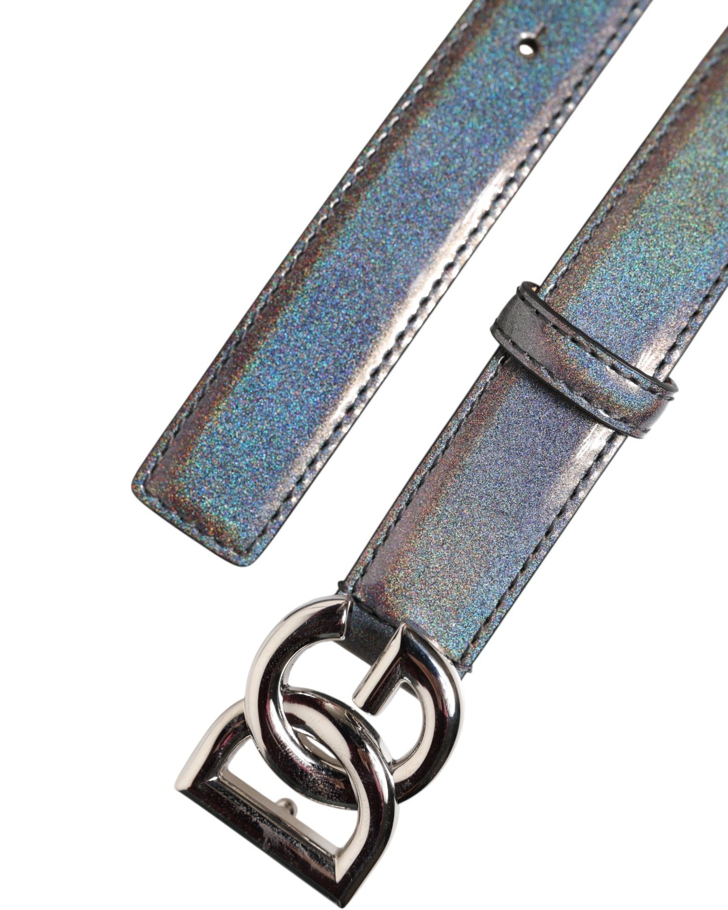 Dolce & Gabbana Metallischer Leder Gürtel mit silberfarbener Logoschnalle-6