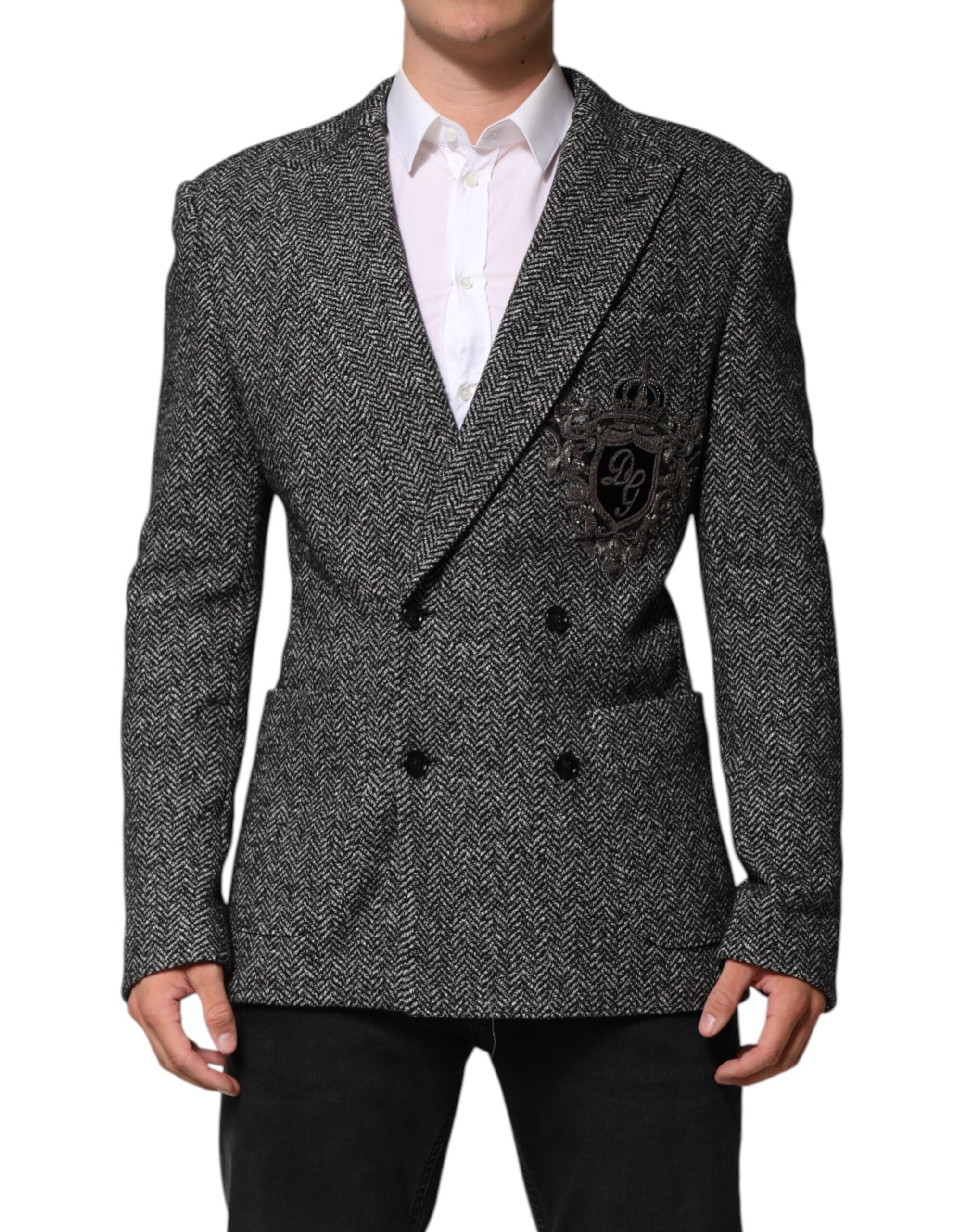 Dolce & Gabbana Schwarz Weiß Zweireiher Männer Anzug Blazer-2
