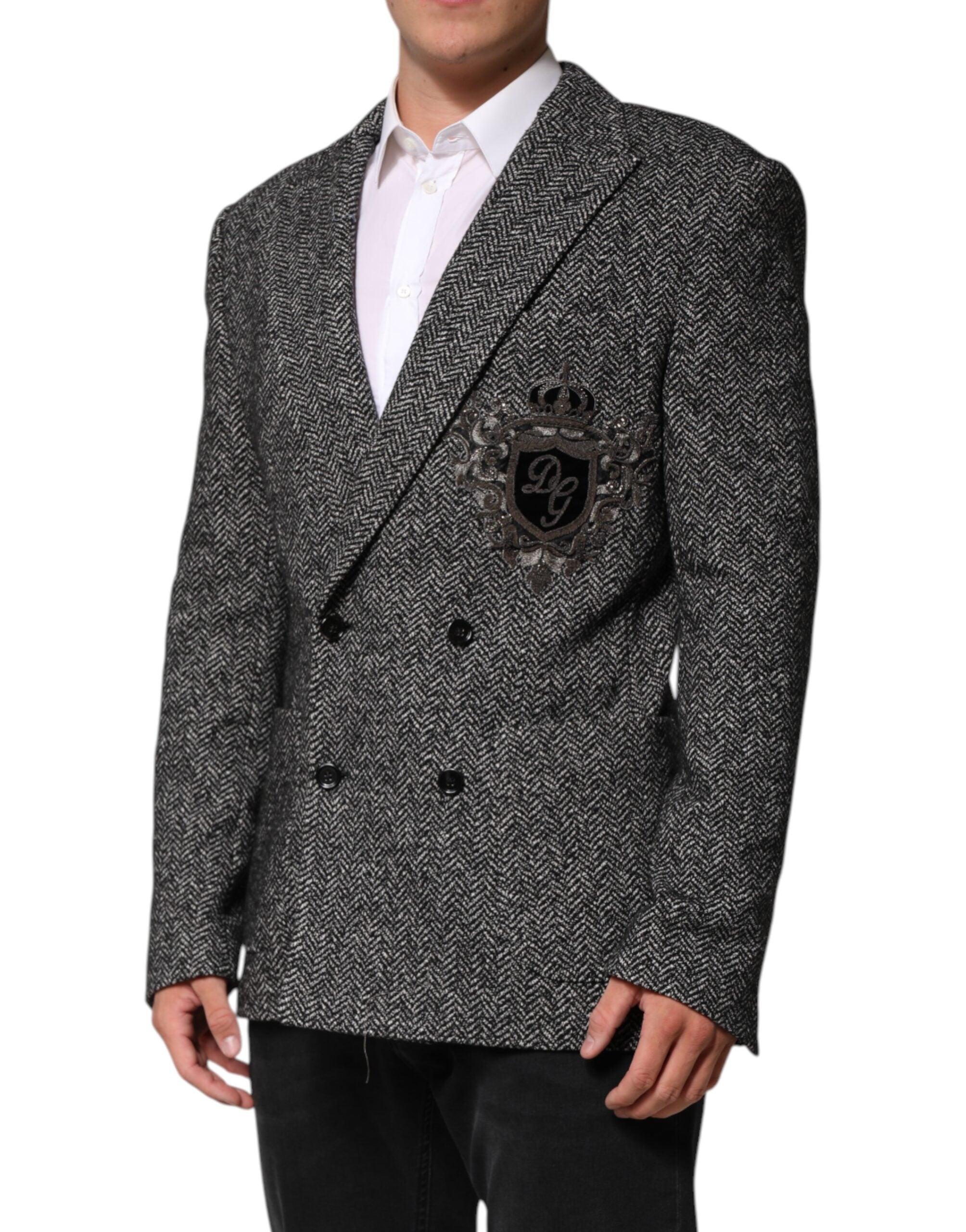 Dolce & Gabbana Schwarz Weiß Zweireiher Männer Anzug Blazer-3