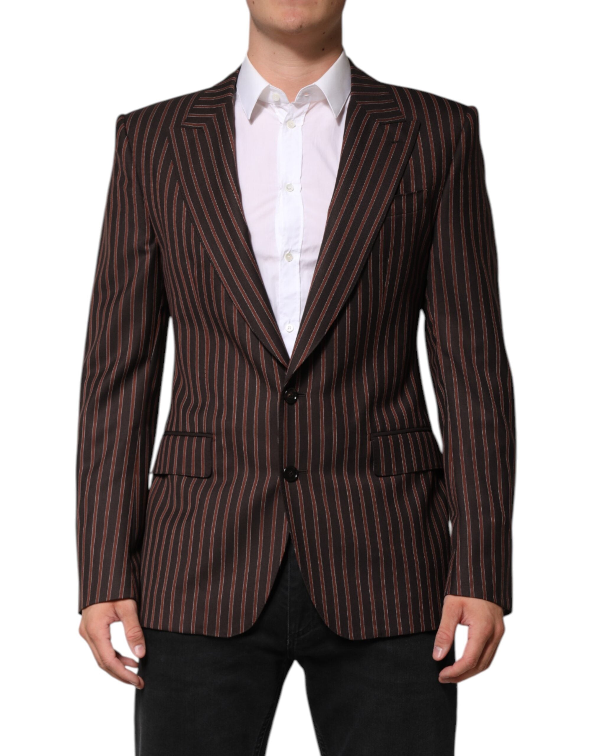 Dolce & Gabbana Schwarzbraun gestreifter einreihiger Blazer-2