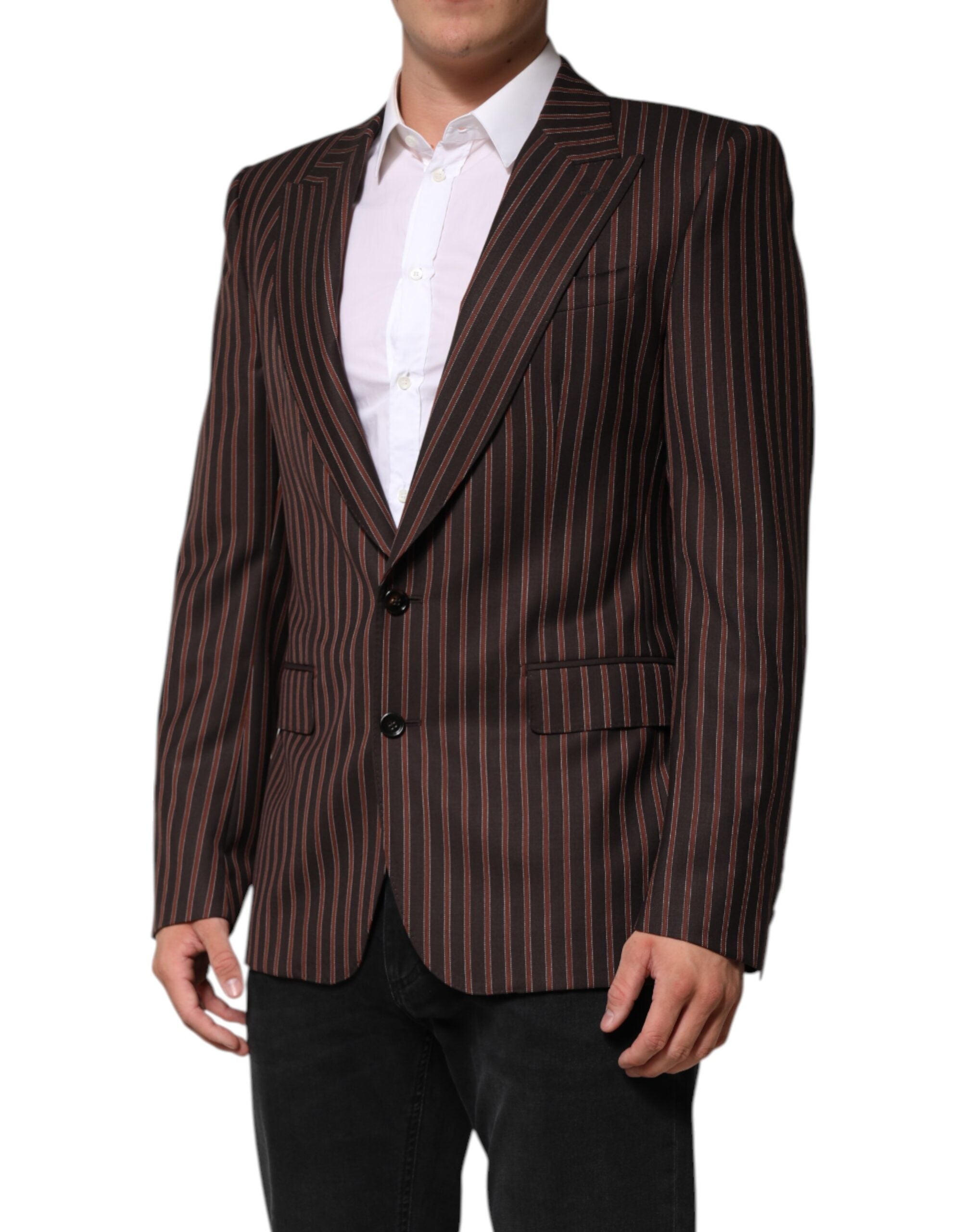 Dolce & Gabbana Schwarzbraun gestreifter einreihiger Blazer-3