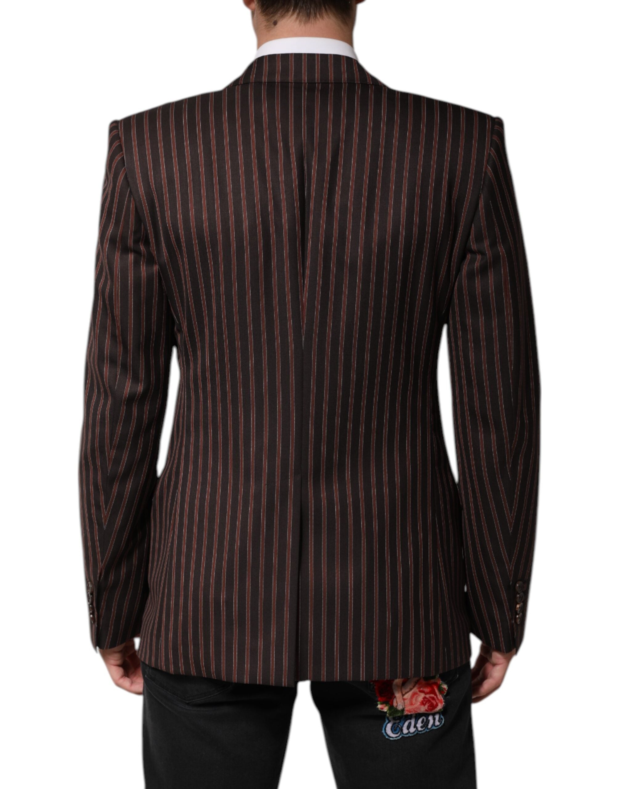 Dolce & Gabbana Schwarzbraun gestreifter einreihiger Blazer-4