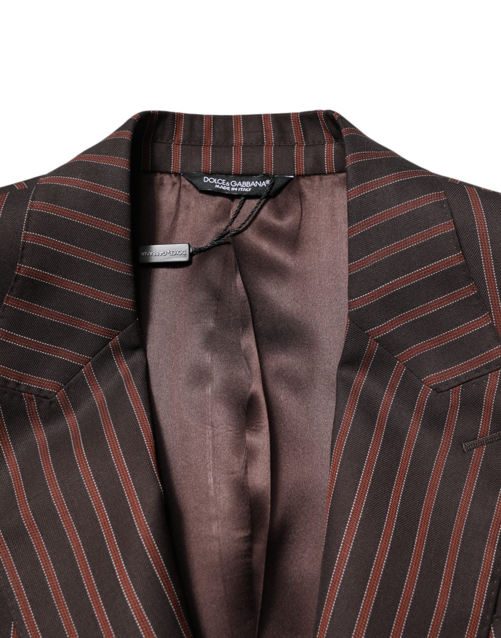 Dolce & Gabbana Schwarzbraun gestreifter einreihiger Blazer-6