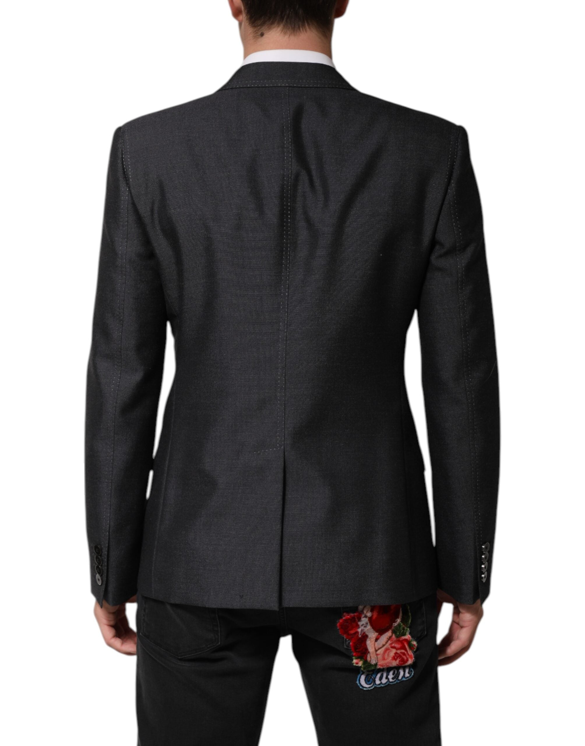 Dolce & Gabbana Dunkelgrauer Wollmantel mit Bienenstickerei Blazer-4