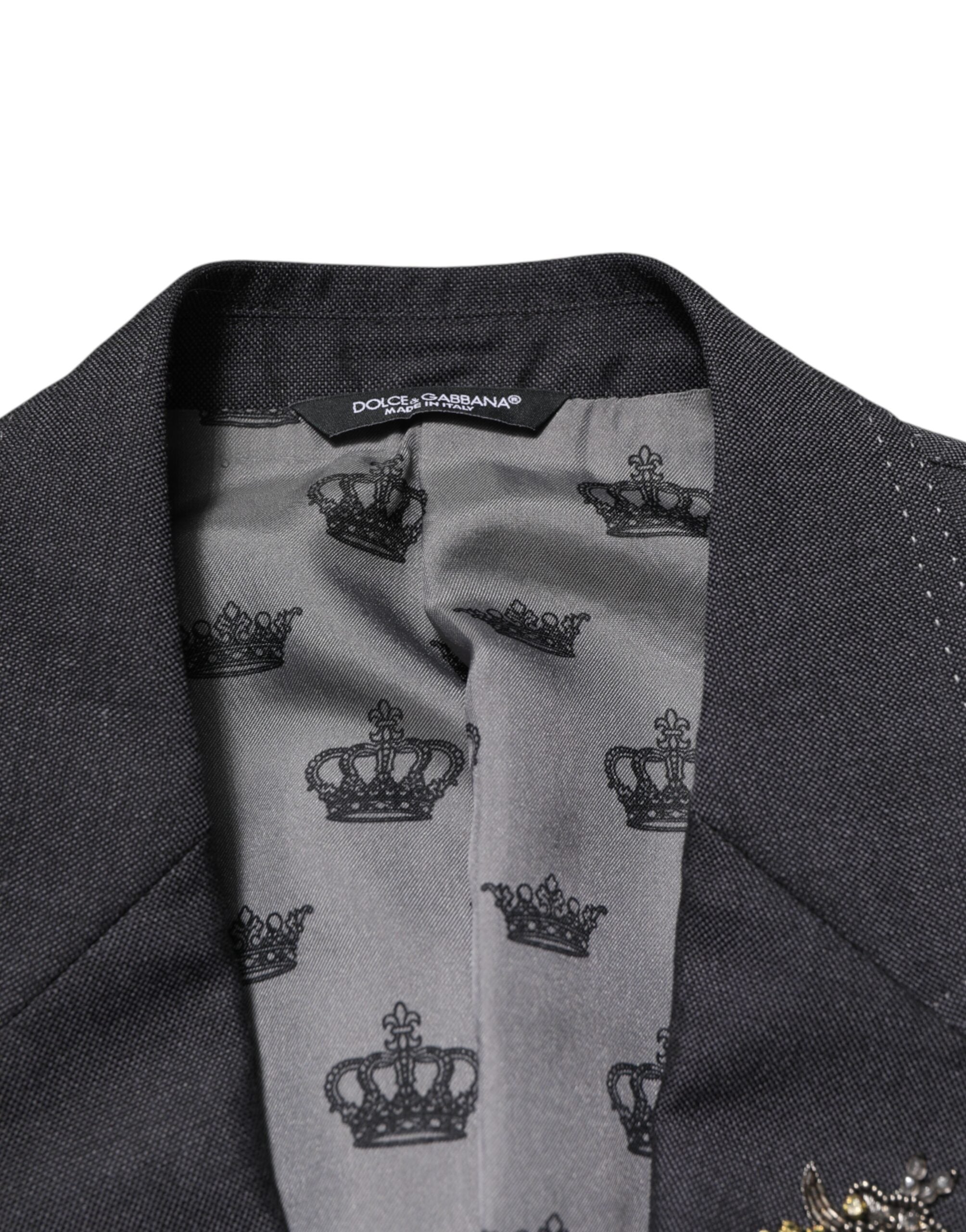 Dolce & Gabbana Dunkelgrauer Wollmantel mit Bienenstickerei Blazer-6