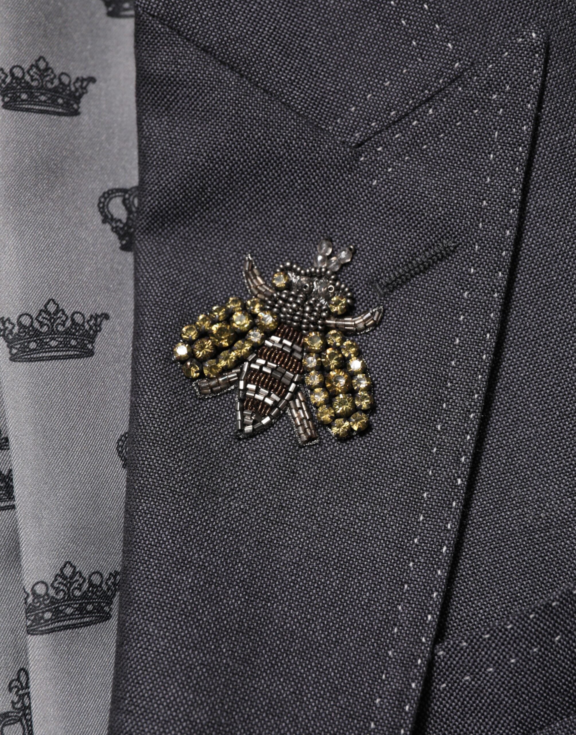 Dolce & Gabbana Dunkelgrauer Wollmantel mit Bienenstickerei Blazer-7