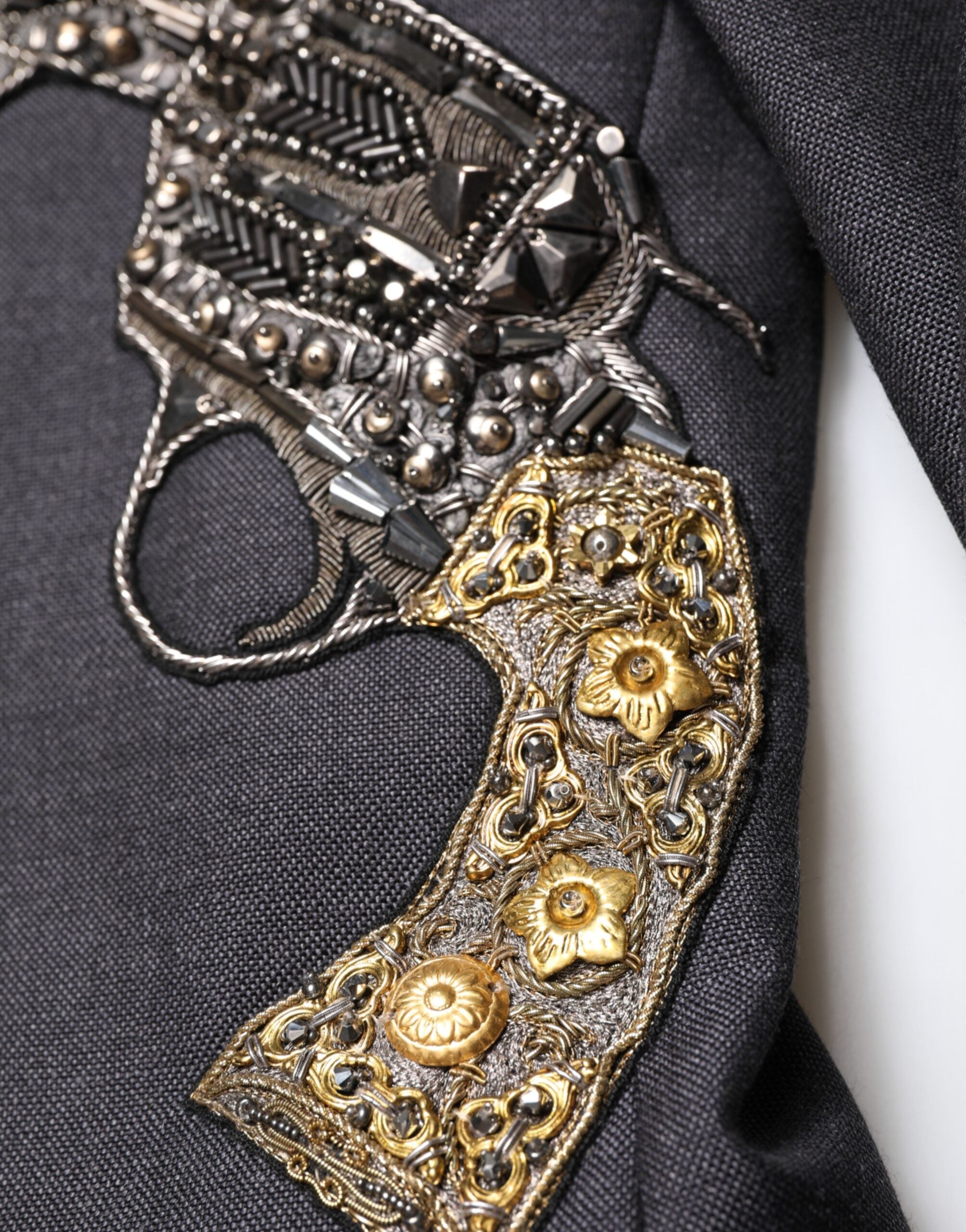 Dolce & Gabbana Dunkelgrauer Wollmantel mit Bienenstickerei Blazer-8