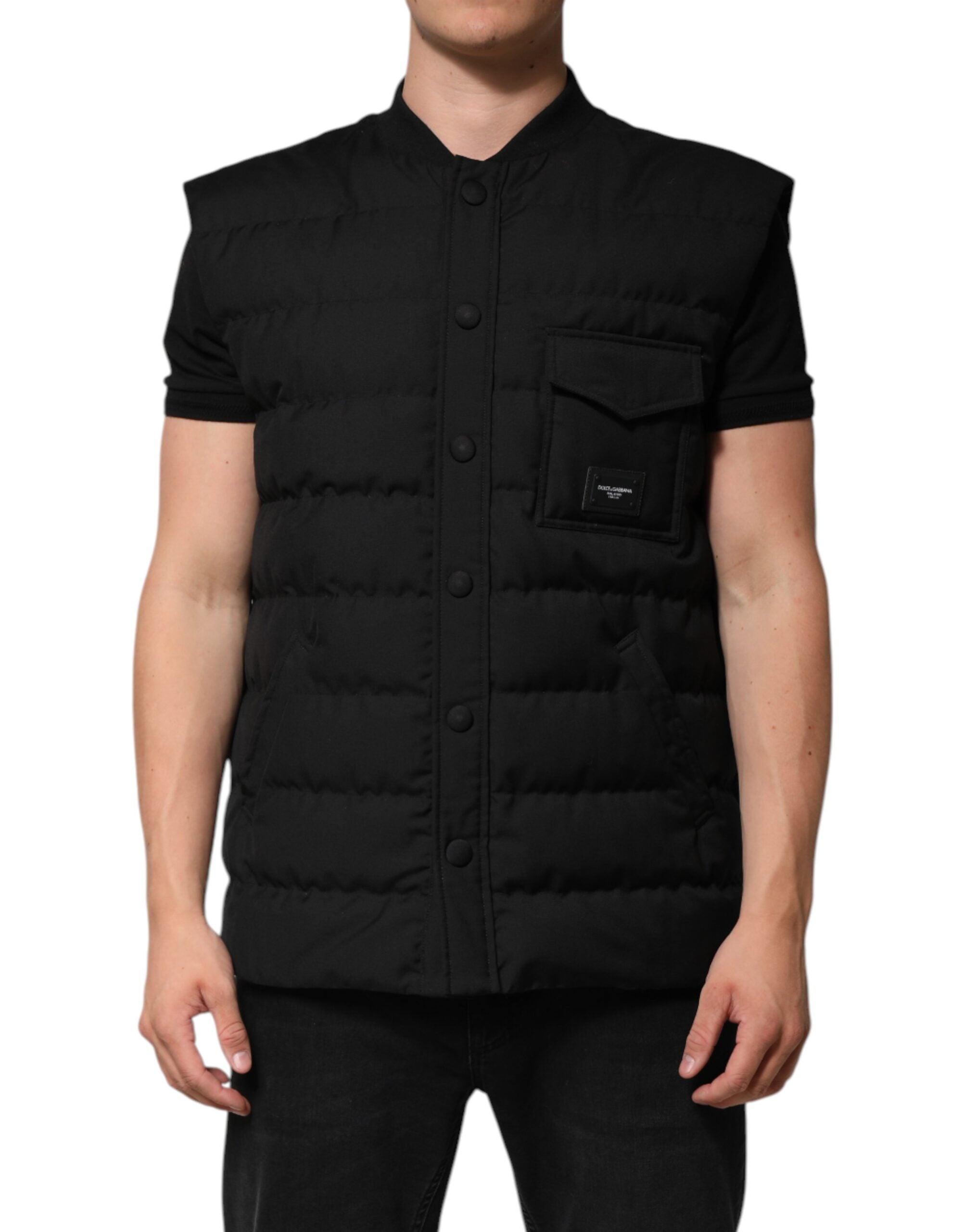 Parka negra sin mangas con placa del logotipo de Dolce & Gabbana-2