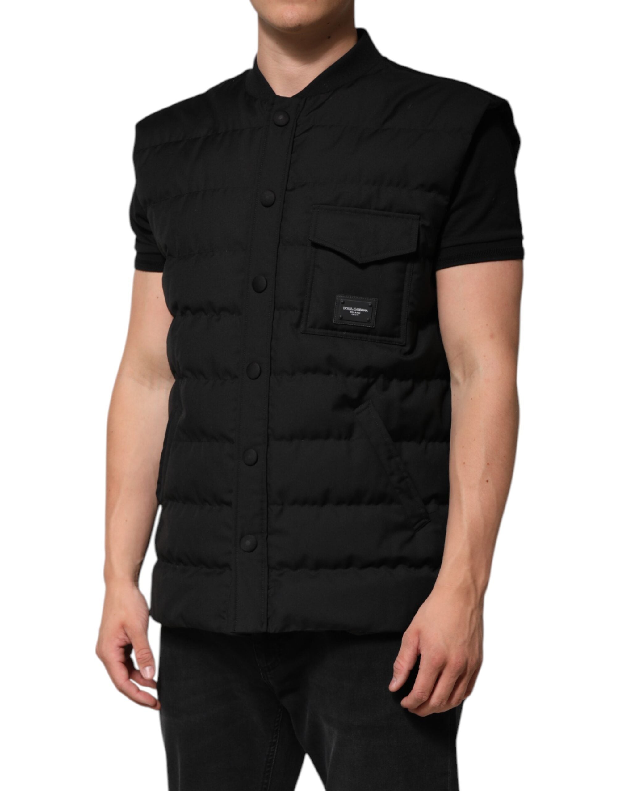 Parka negra sin mangas con placa del logotipo de Dolce & Gabbana-3