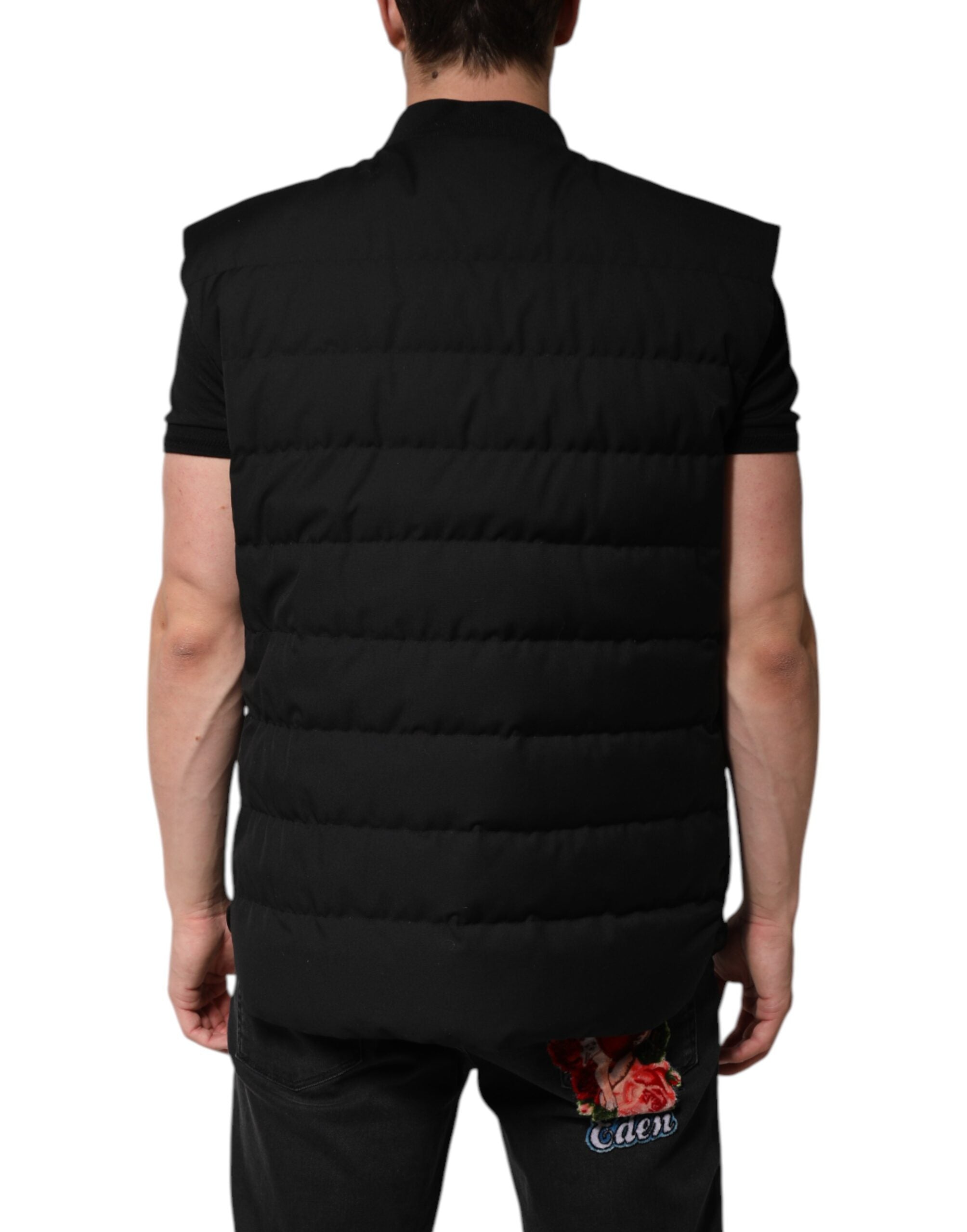 Parka negra sin mangas con placa del logotipo de Dolce & Gabbana-4