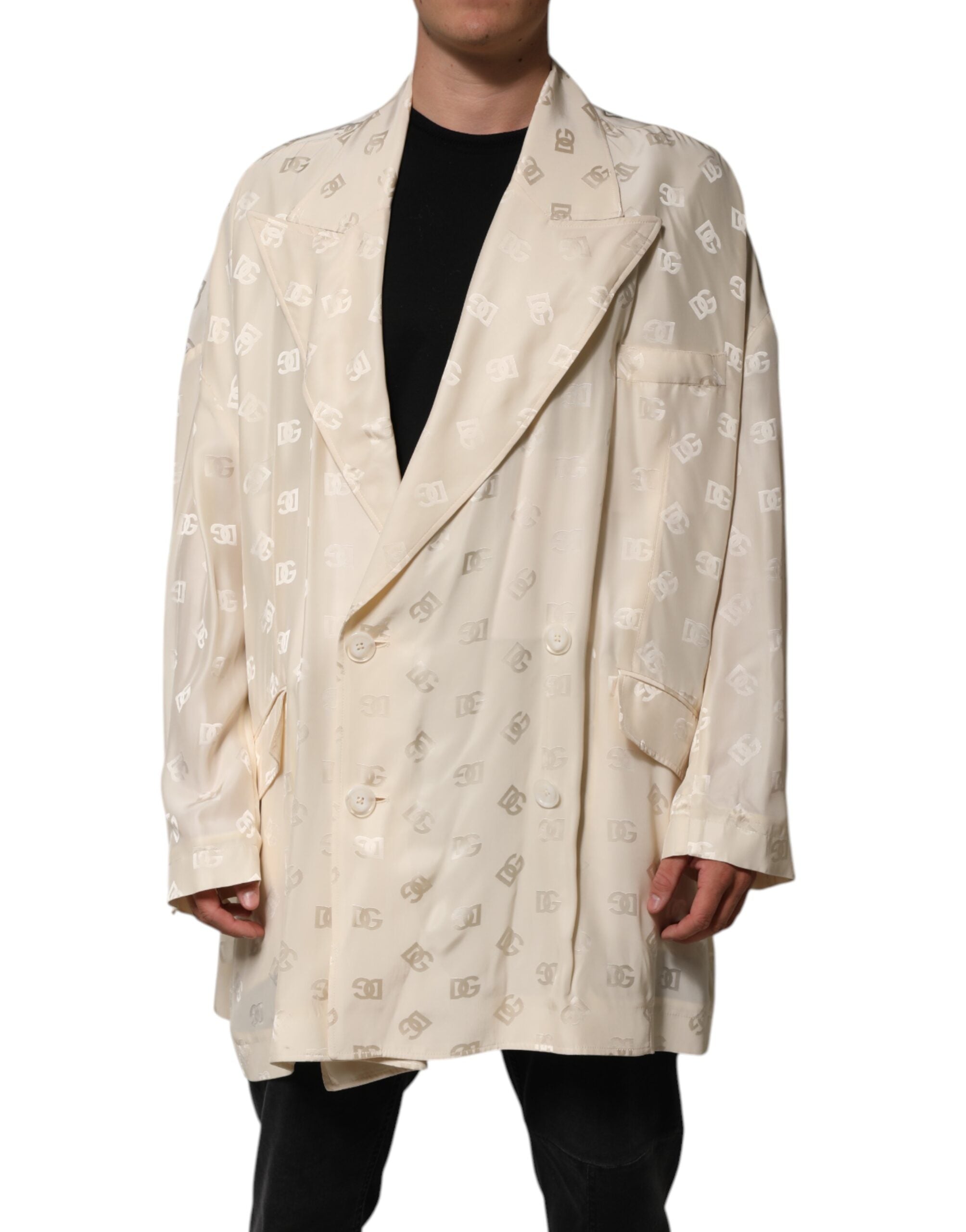 Dolce & Gabbana Beige Polyester Logo Monogramm Mantel Jacke-2
