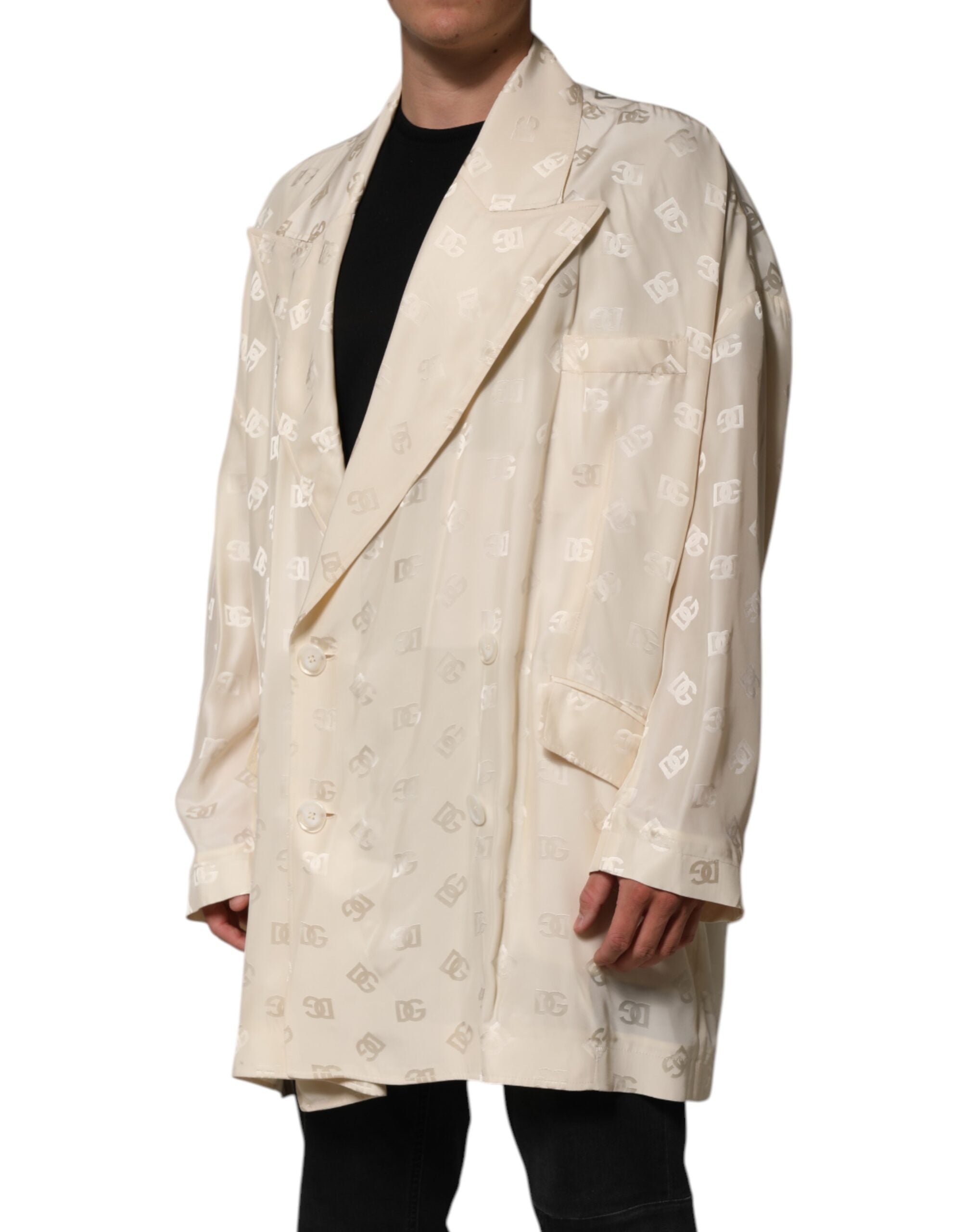 Dolce & Gabbana Beige Polyester Logo Monogramm Mantel Jacke-3