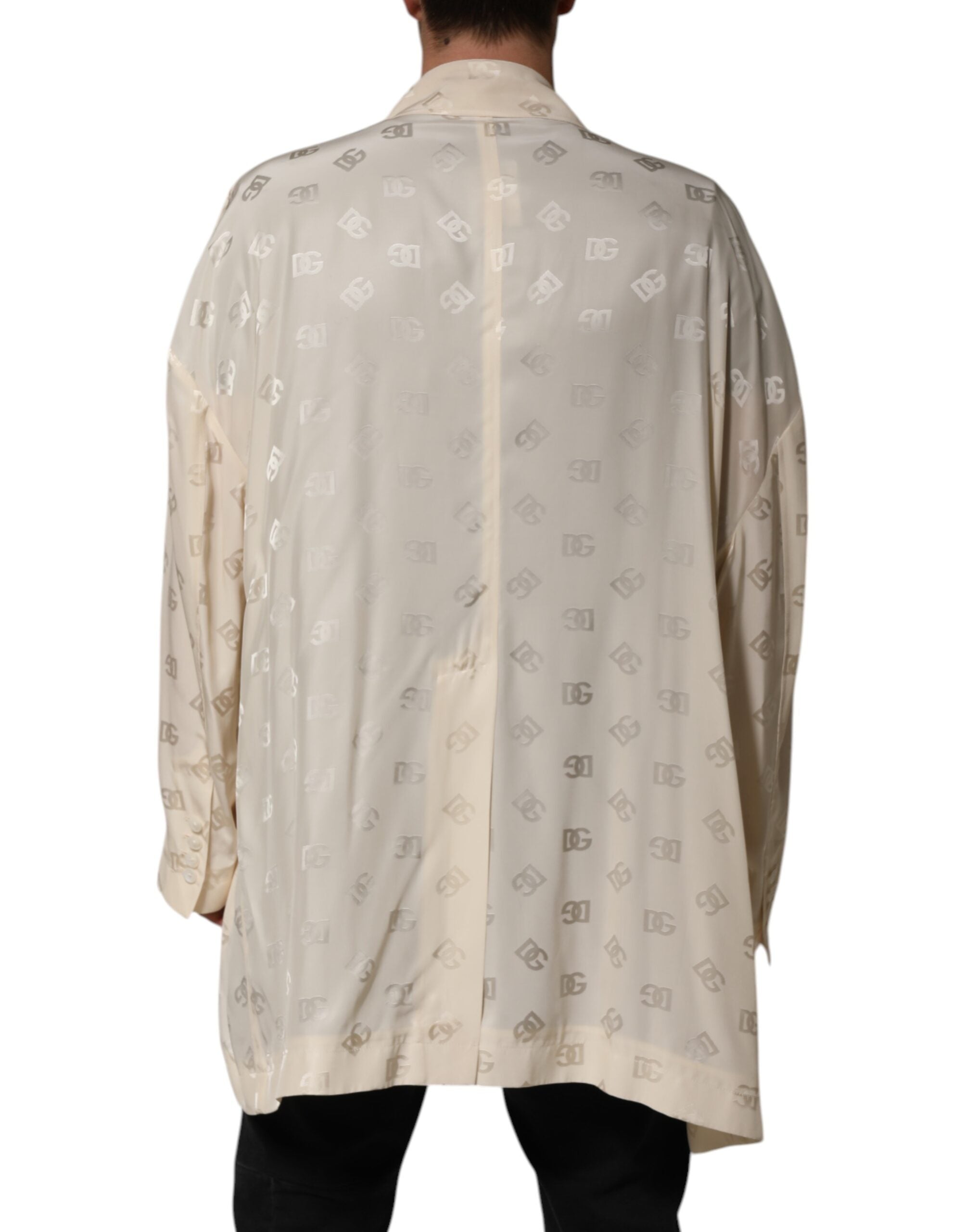Dolce & Gabbana Beige Polyester Logo Monogramm Mantel Jacke-4