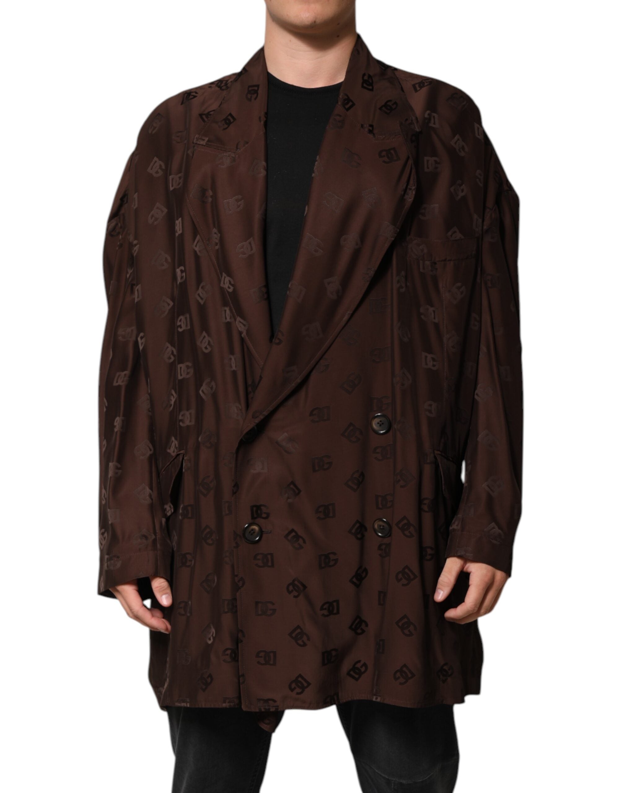 Dolce & Gabbana Brown Polyester Logo Monogram Coat Jacket-2