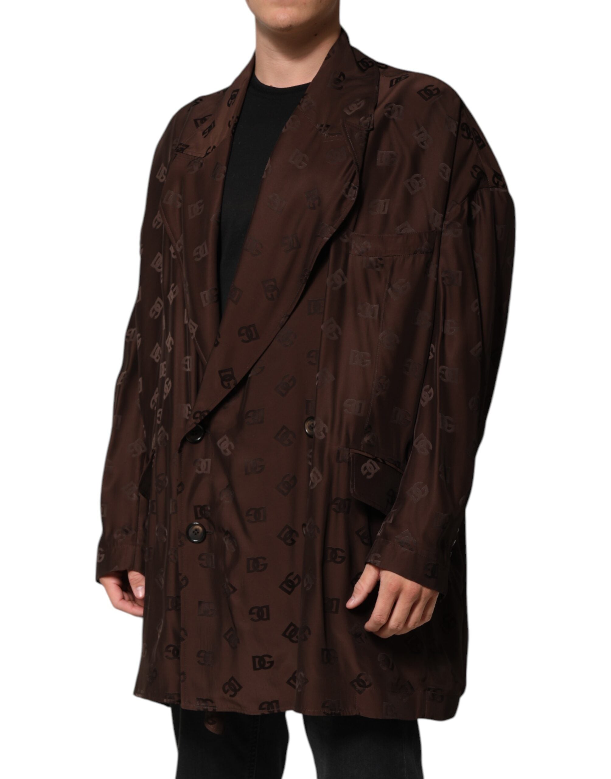 Dolce & Gabbana Brown Polyester Logo Monogram Coat Jacket-3
