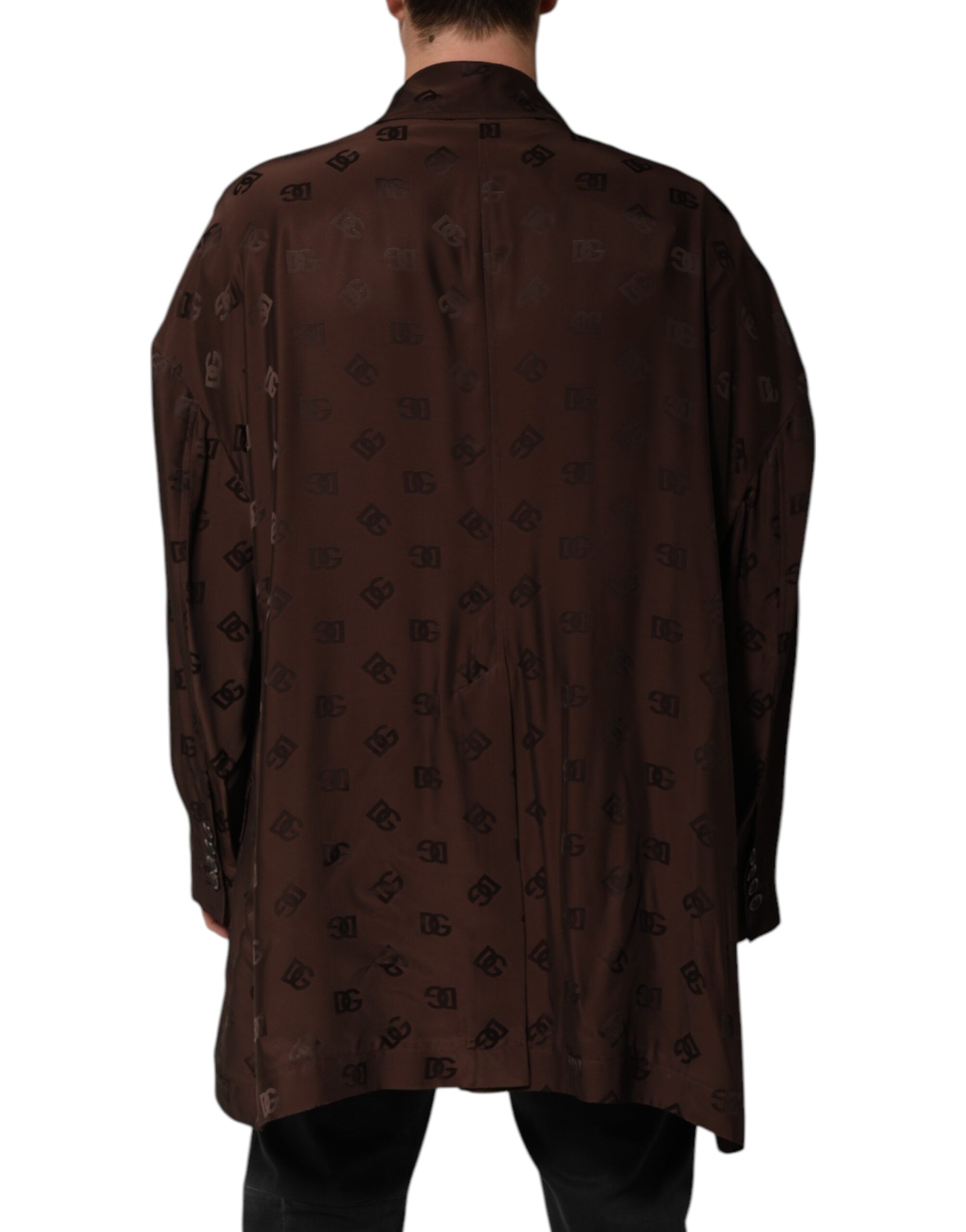 Dolce & Gabbana Brown Polyester Logo Monogram Coat Jacket-4