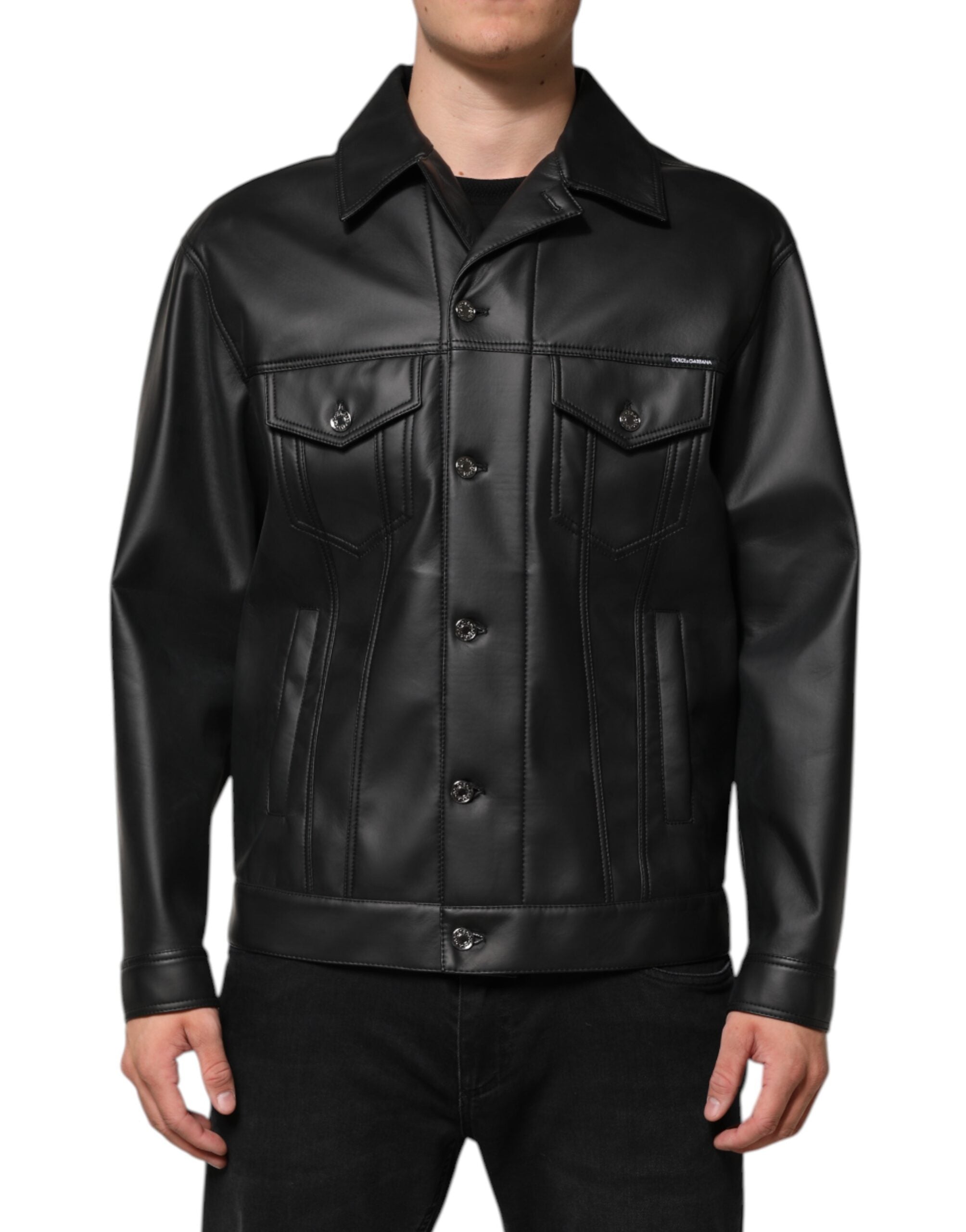 Dolce & Gabbana Black polyester biker jacket with button closure-2