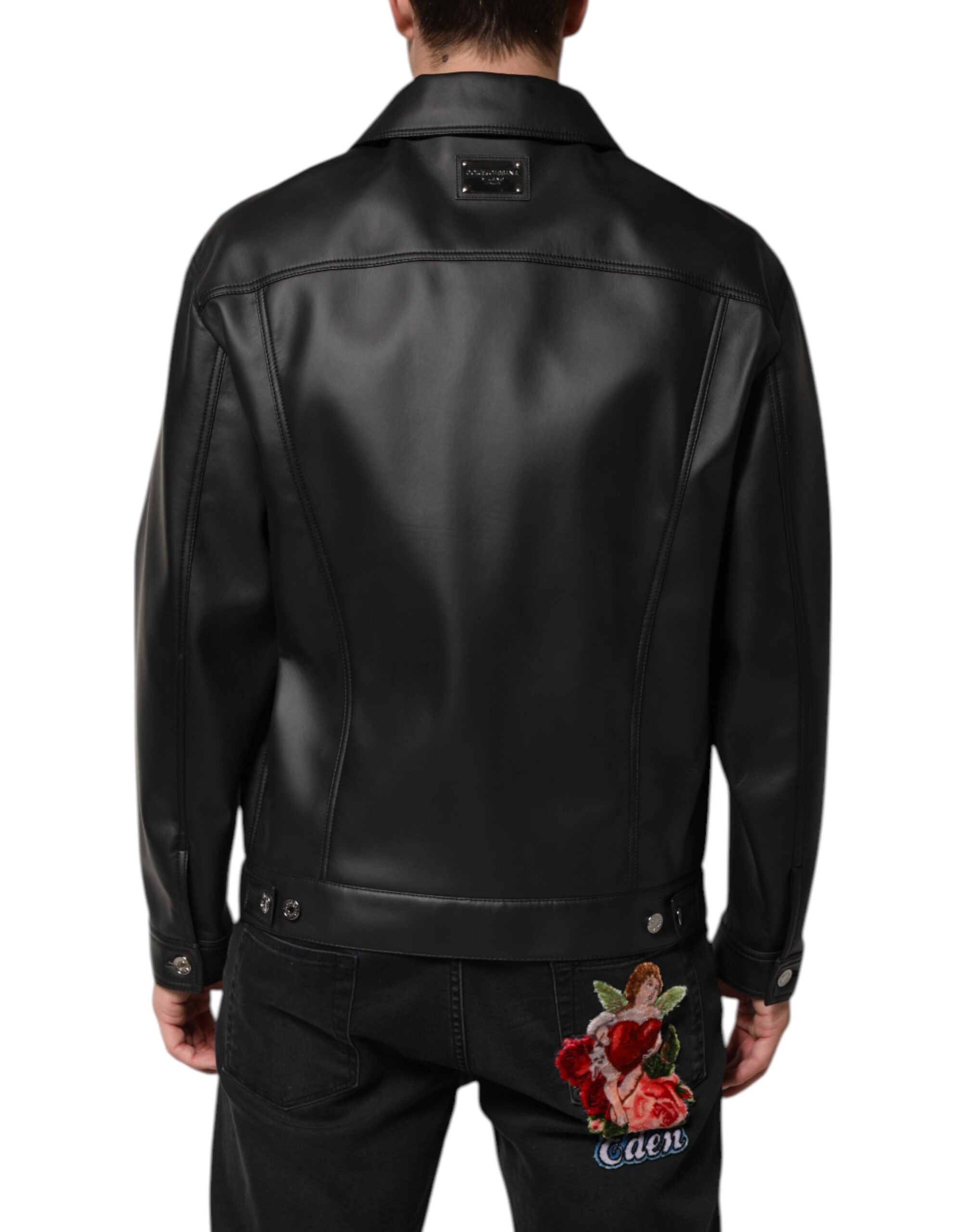 Dolce & Gabbana Black polyester biker jacket with button closure-4