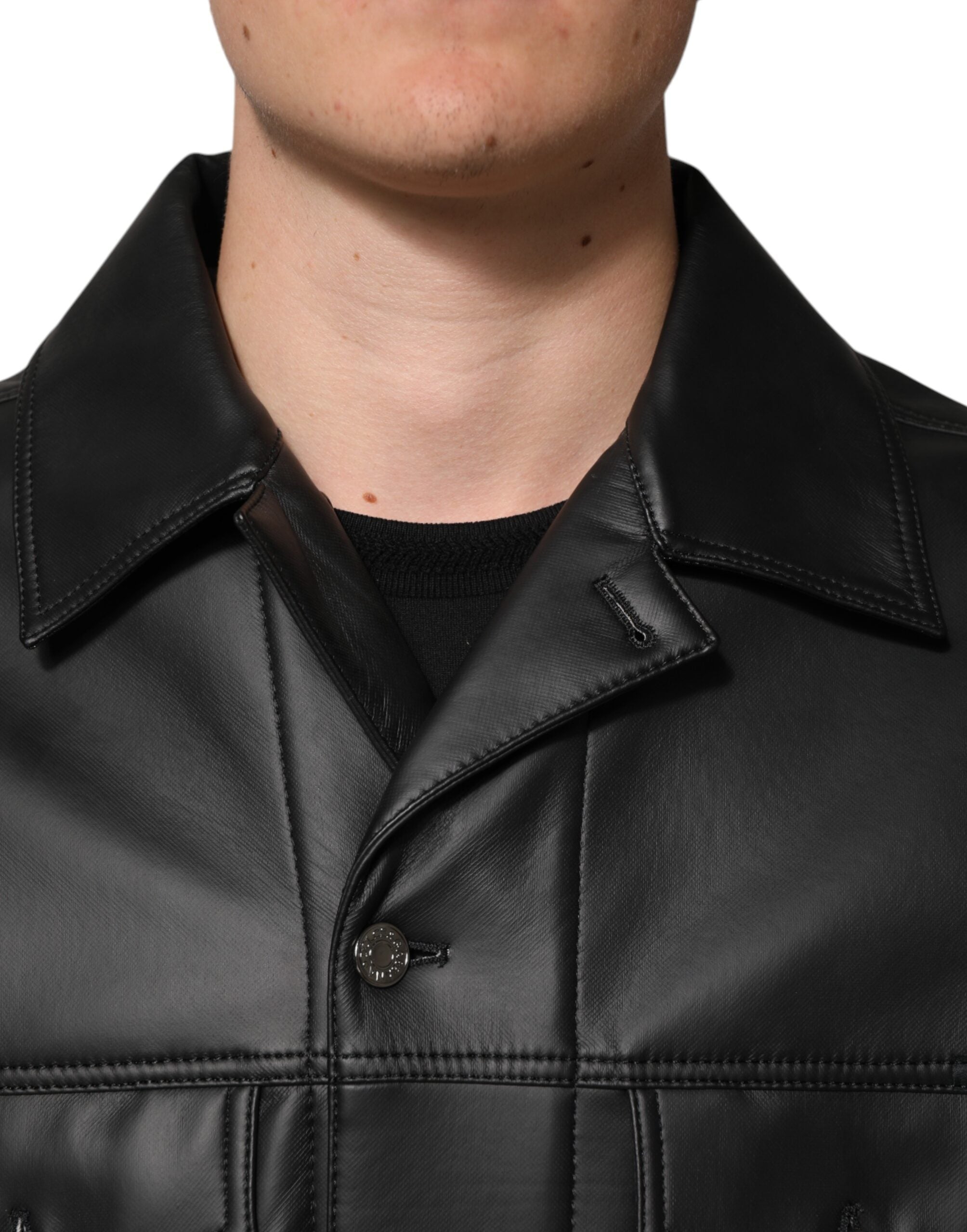 Dolce & Gabbana Black polyester biker jacket with button closure-5