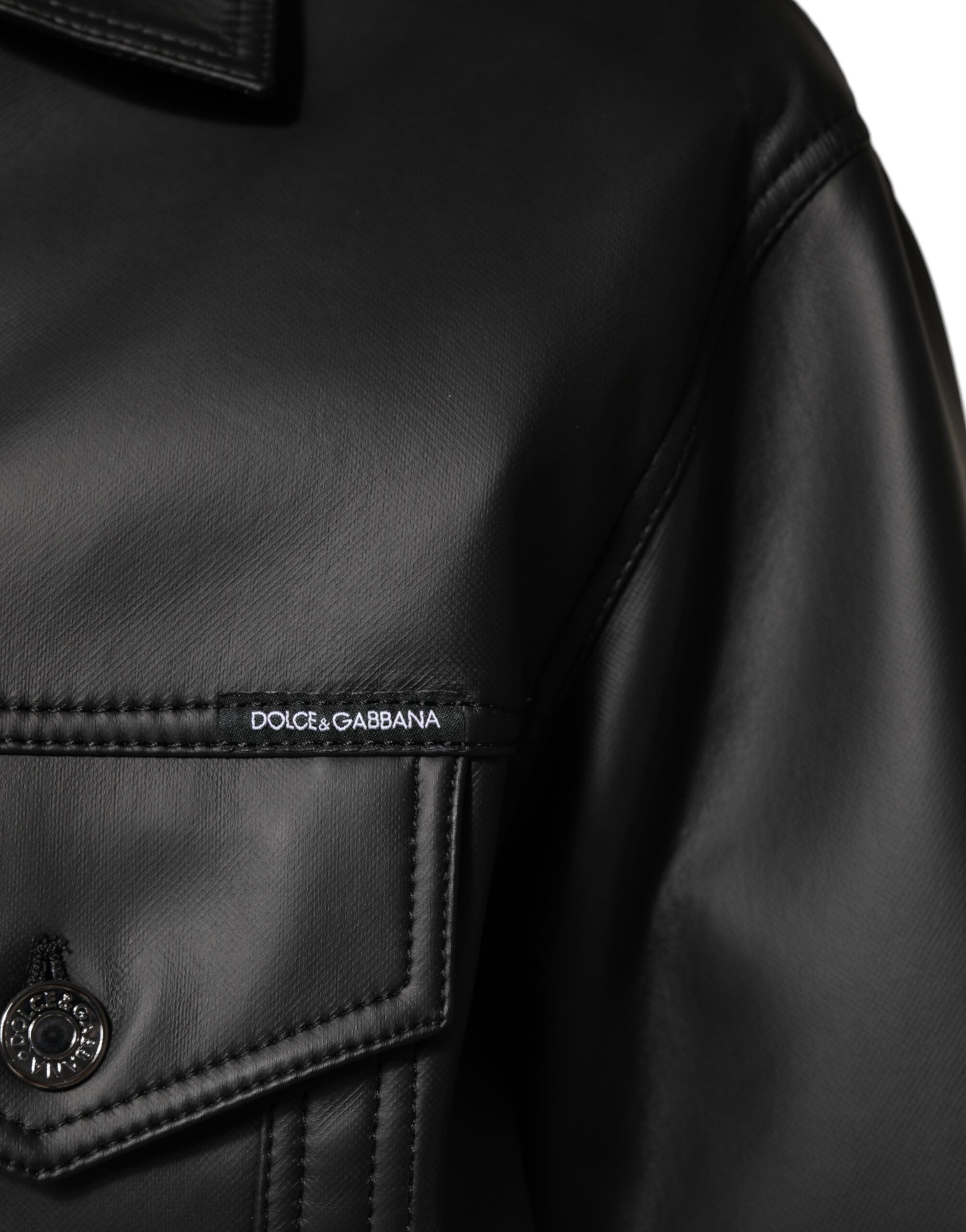Dolce & Gabbana Black polyester biker jacket with button closure-6