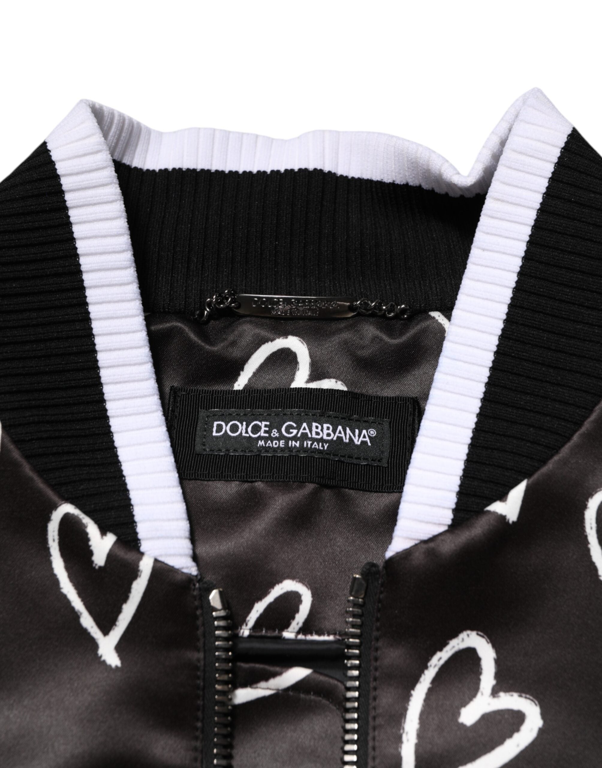 Dolce & Gabbana black polyester bomber jacket with heart print-5