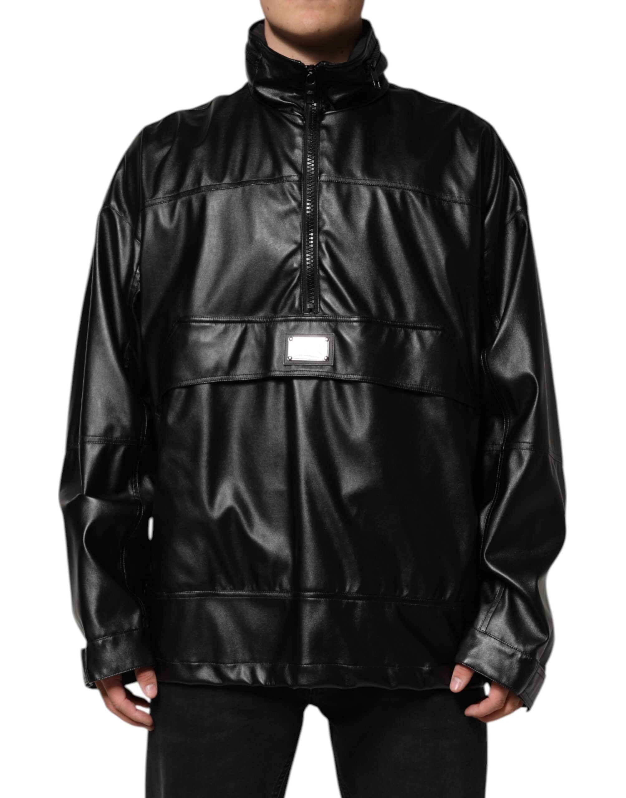 Dolce & Gabbana Black Polyester Logo Plaque Bomber Jacket-2