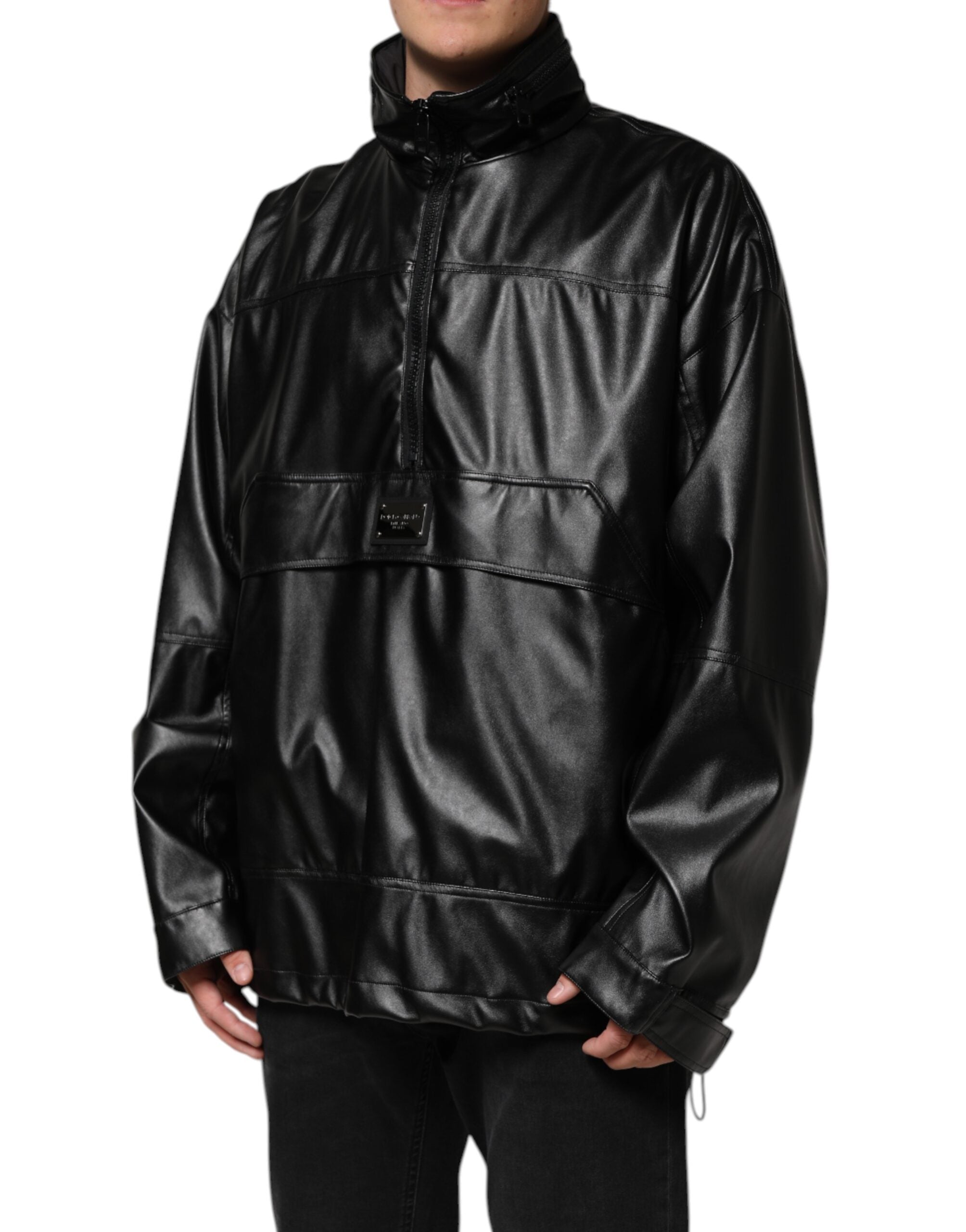 Dolce & Gabbana Black Polyester Logo Plaque Bomber Jacket-3