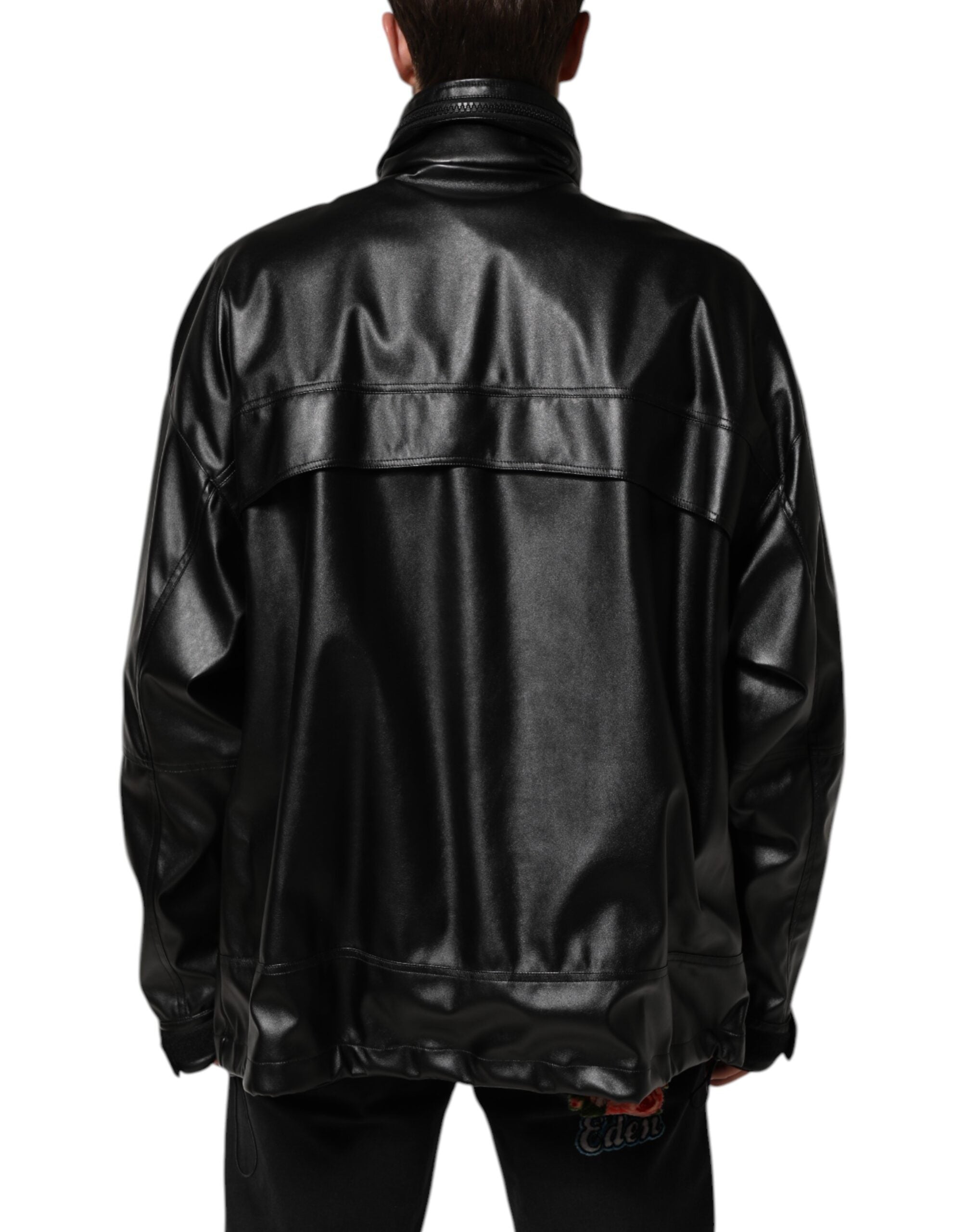 Dolce & Gabbana Black Polyester Logo Plaque Bomber Jacket-4
