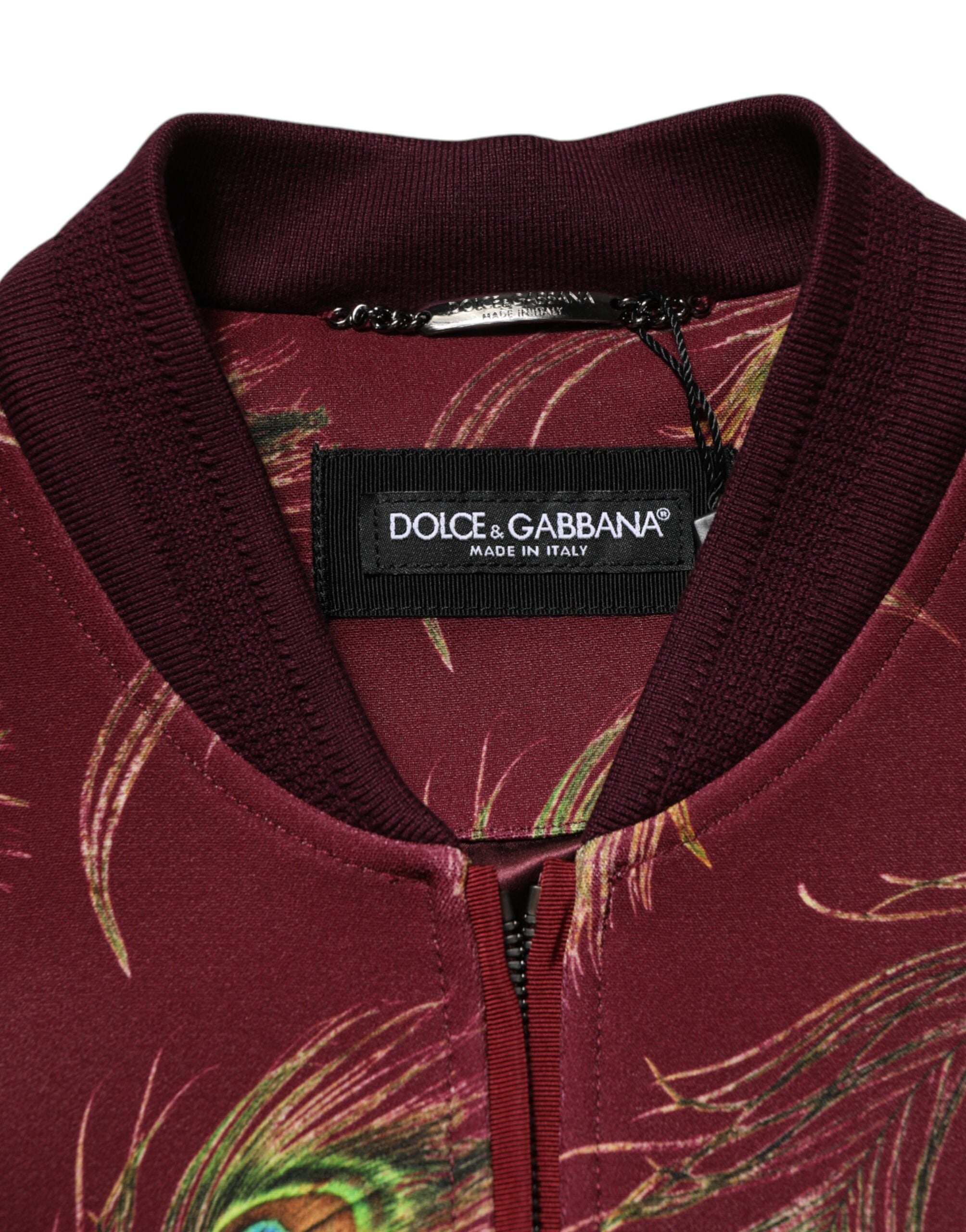 Chaqueta bomber marrón castaño con plumas de pavo real de Dolce & Gabbana-5