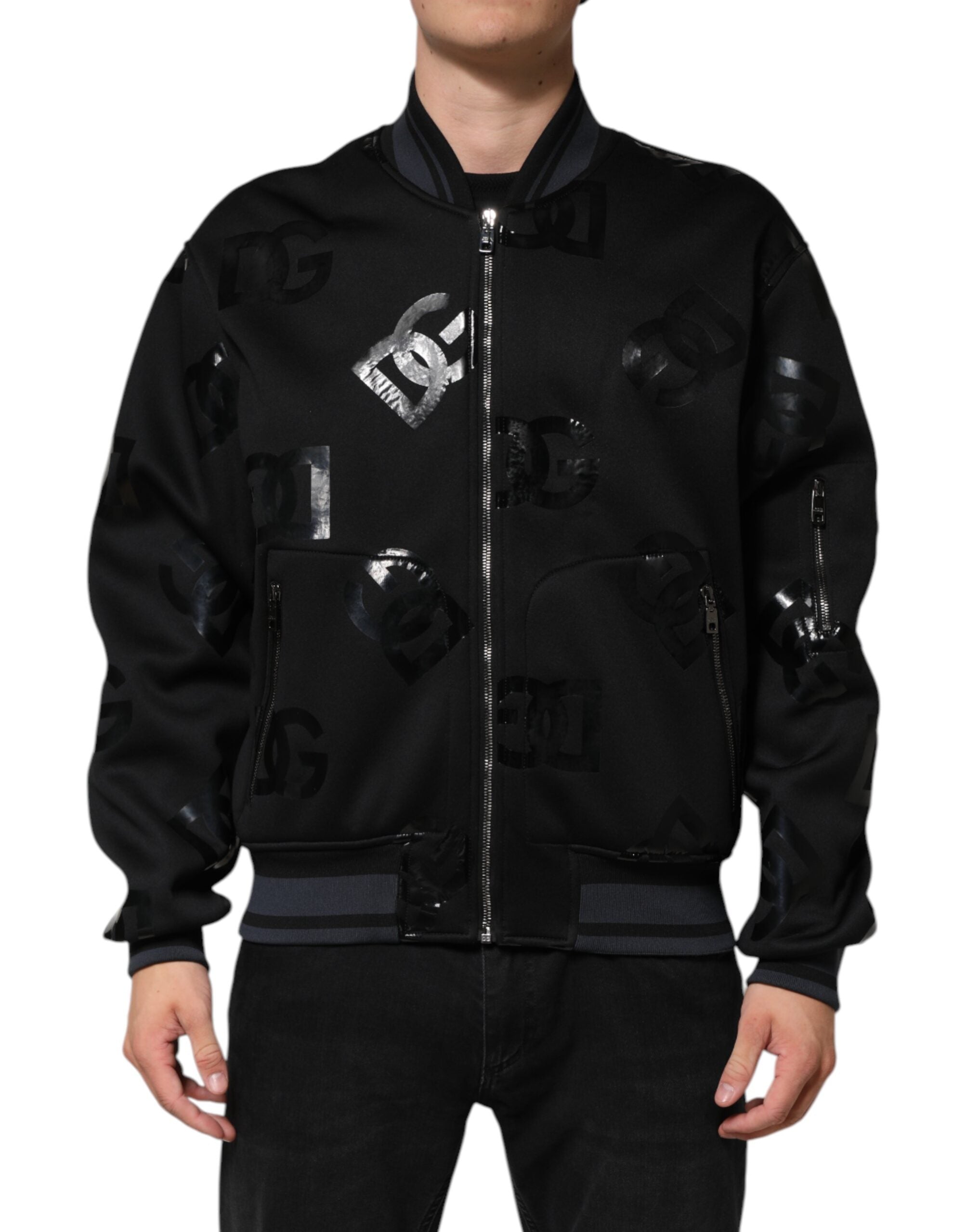 Dolce & Gabbana Black Wool Logo DG Mania Men's Bomber Jacket-2