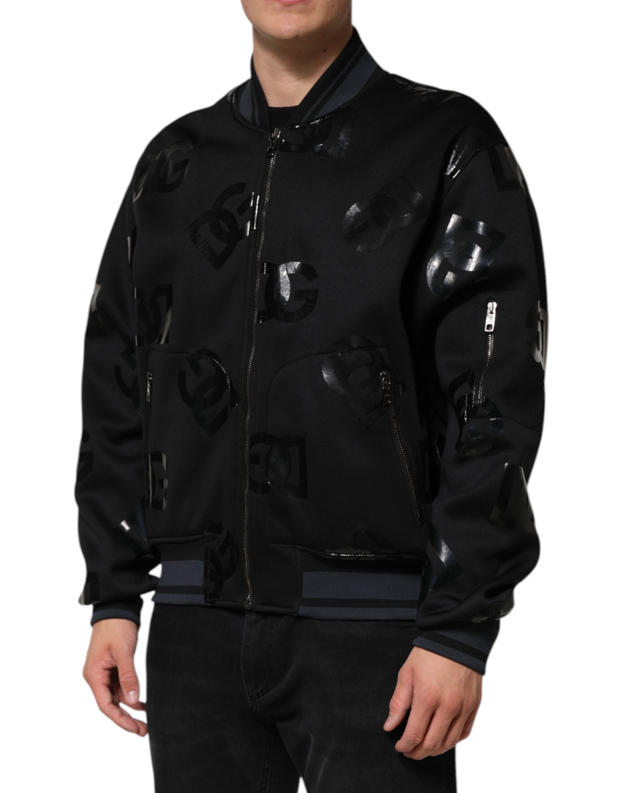 Dolce & Gabbana Black Wool Logo DG Mania Men's Bomber Jacket-3